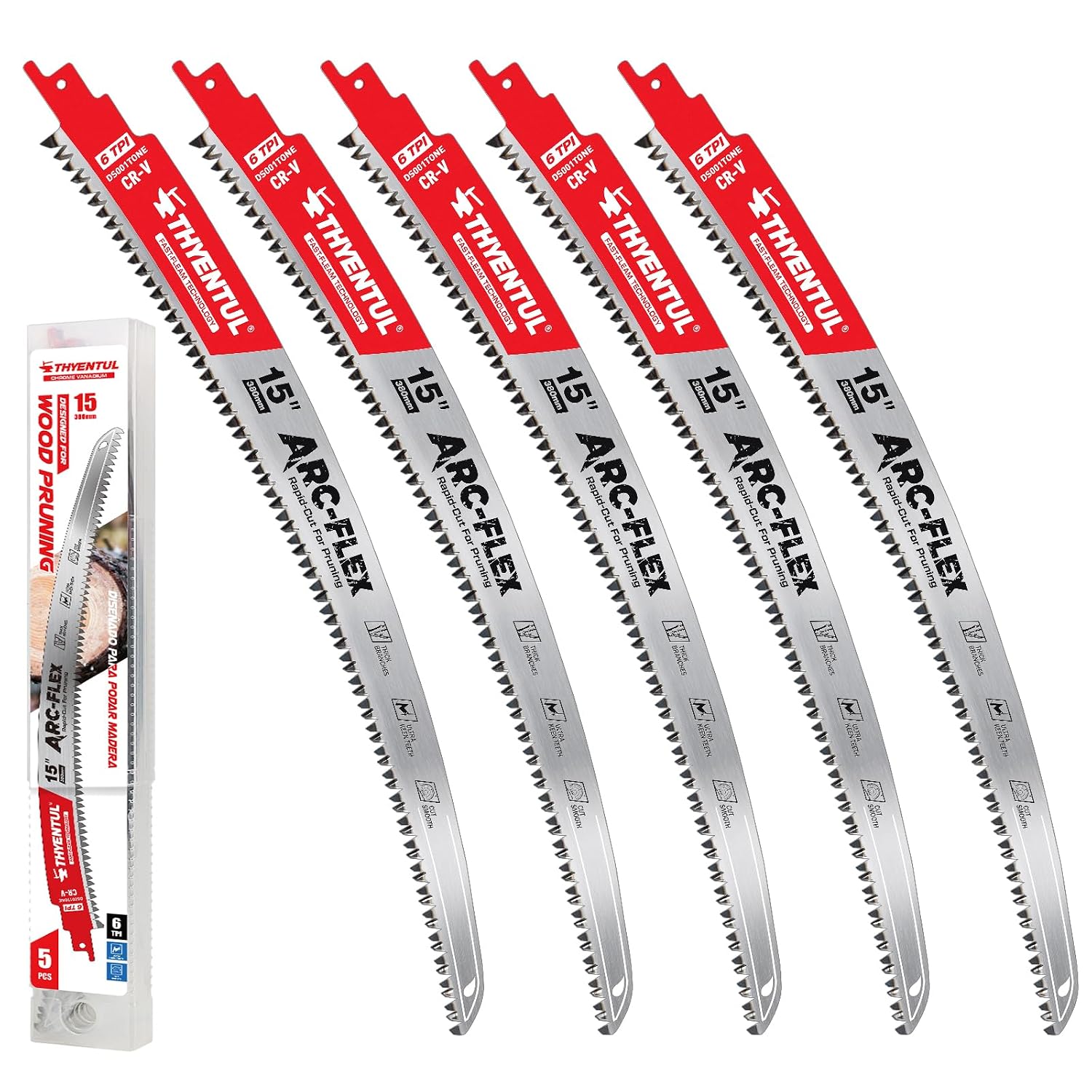 Detalle de THYENTUL Z1 15-Inch Japanese-Tooth Reciprocating Saw Blades, 6 TPI, 5-Pack
