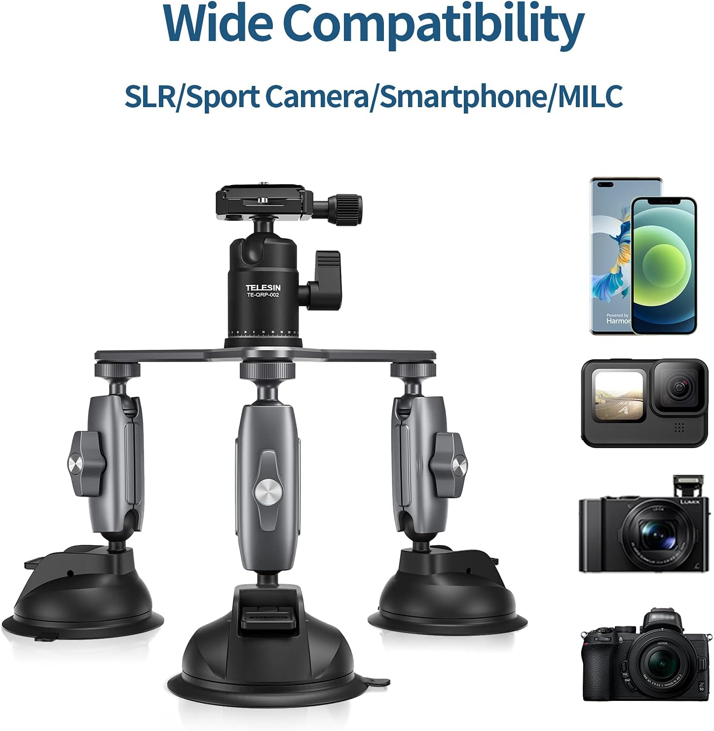 Thumbnail 1 de Triple Suction Cup Car Mount with 360° Rotation for Action Cameras