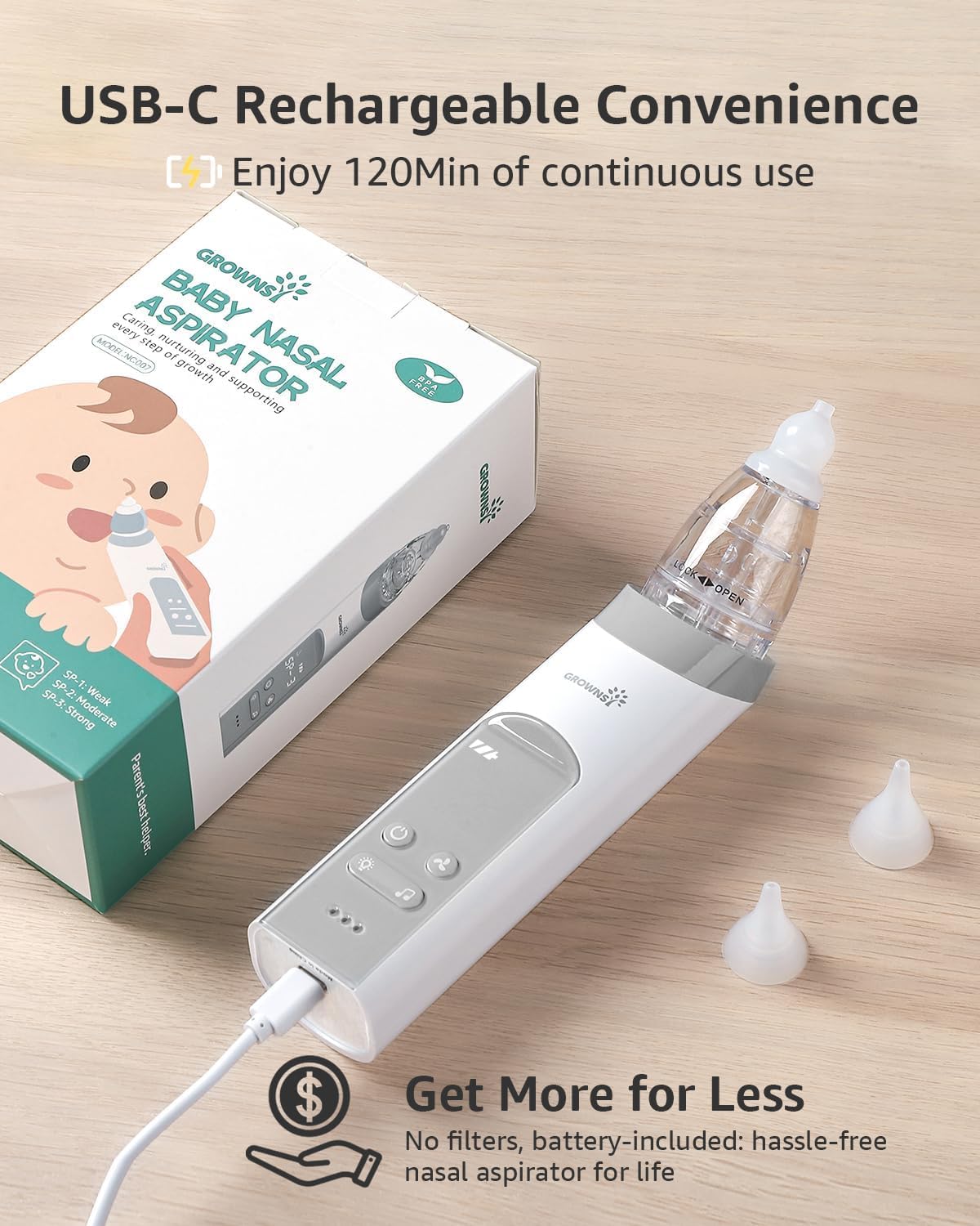 Thumbnail 3 de Nasal Aspirator for Baby: Baby Nose Sucker Pro with 3 Soft Silicone Tips and USB-C Recharge
