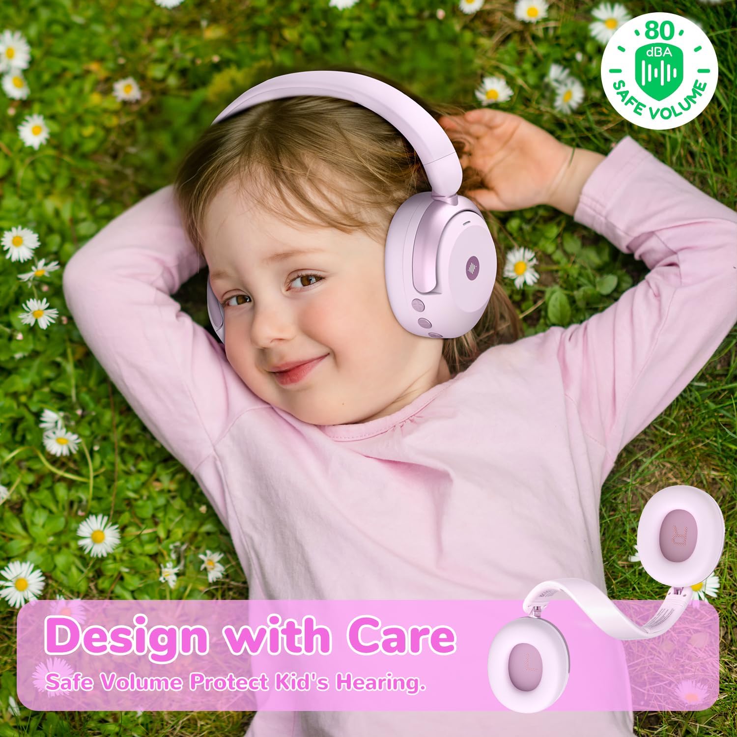 Thumbnail 5 de iClever BTH20 Active Noise Cancelling Headphones for Kids (Light Pink) with 60H Play Time and 80dBA Safe Volume