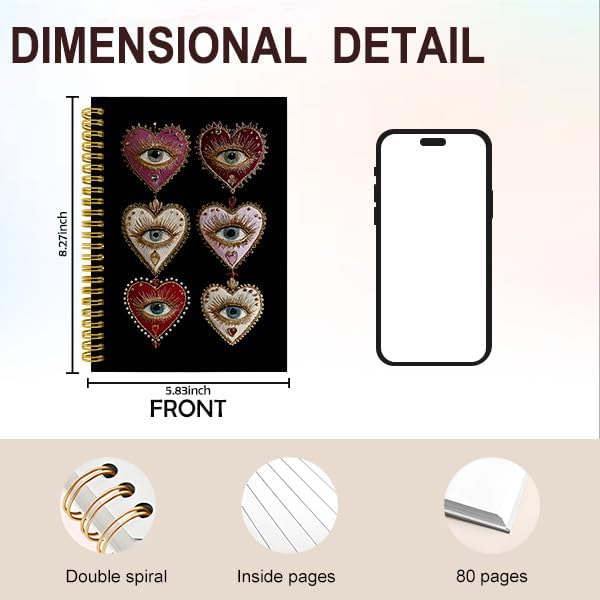 Detalle 2 de Wagoba Gothic Heart Eye Spiral Hardcover Notebook, 80 Pages, 5.5 x 8.3 Inch