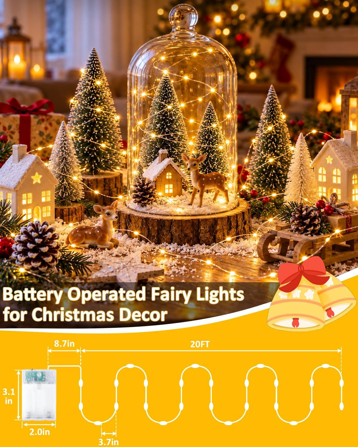 Detalle de BOSSERN 4-Pack 60 LED Fairy Lights, 20-Foot Battery-Powered Copper Wire
