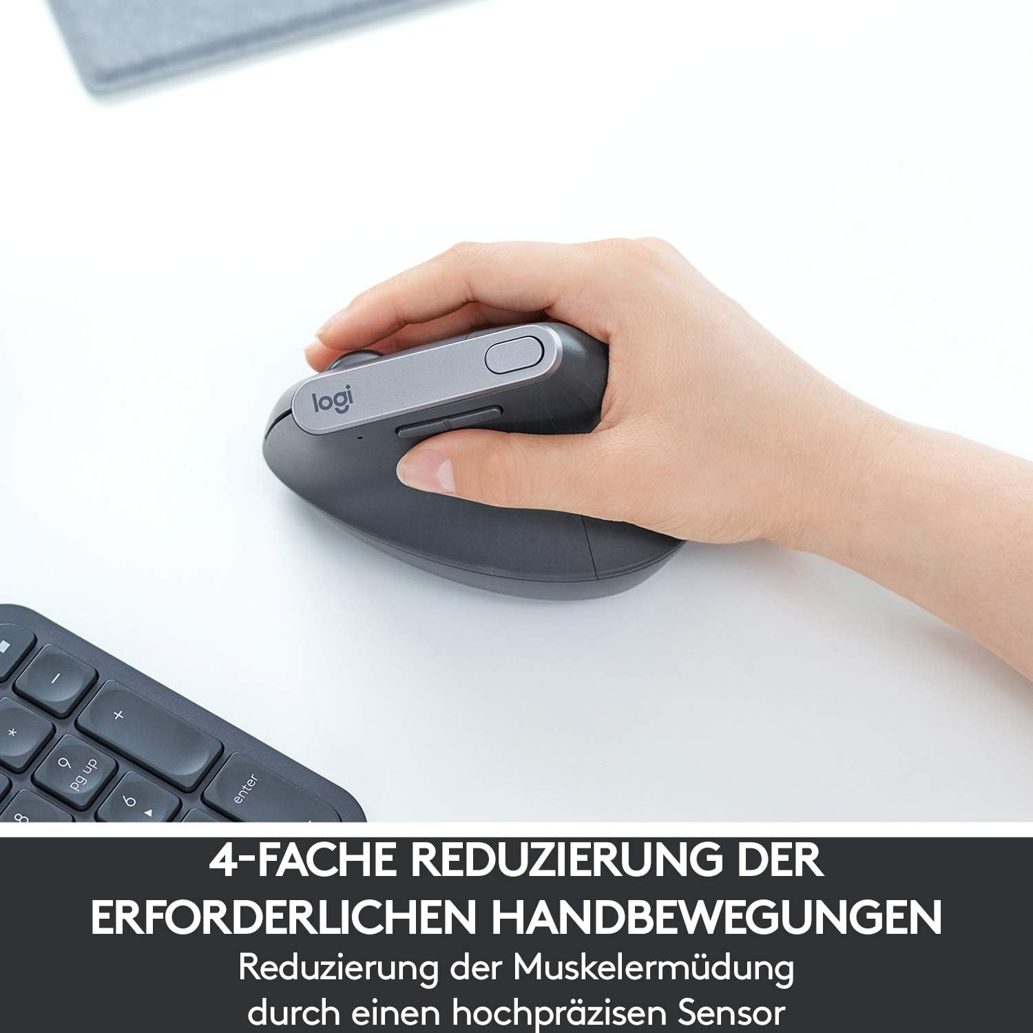 Detalle de Logitech MX Vertical: Ergonomische kabellose Maus mit hoher Präzision und Multi-Device-Fähigkeiten (Graphit)