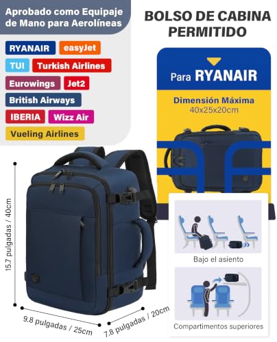 Thumbnail 2 de VANKEV Mochila de Viaje para Cabina 40x20x25 cm (20 L): práctica para Ryanair y más