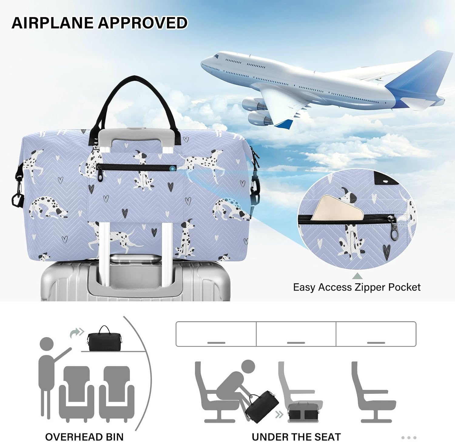 Thumbnail 4 de Large Travel Duffle Bag with Dalmatian Pattern – 52 x 20 x 35 cm