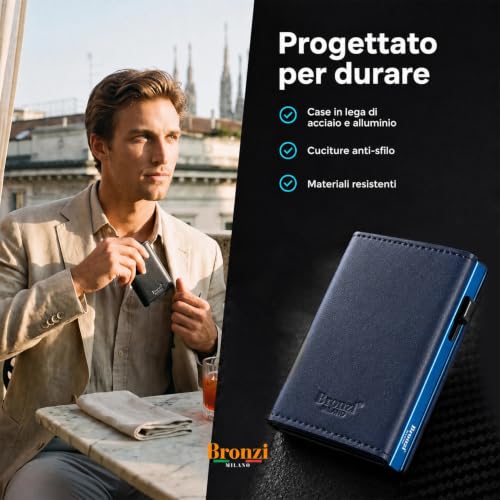 Detalle de Bronzi Portafoglio Uomo Slim Piccolo con protezione RFID – design italiano