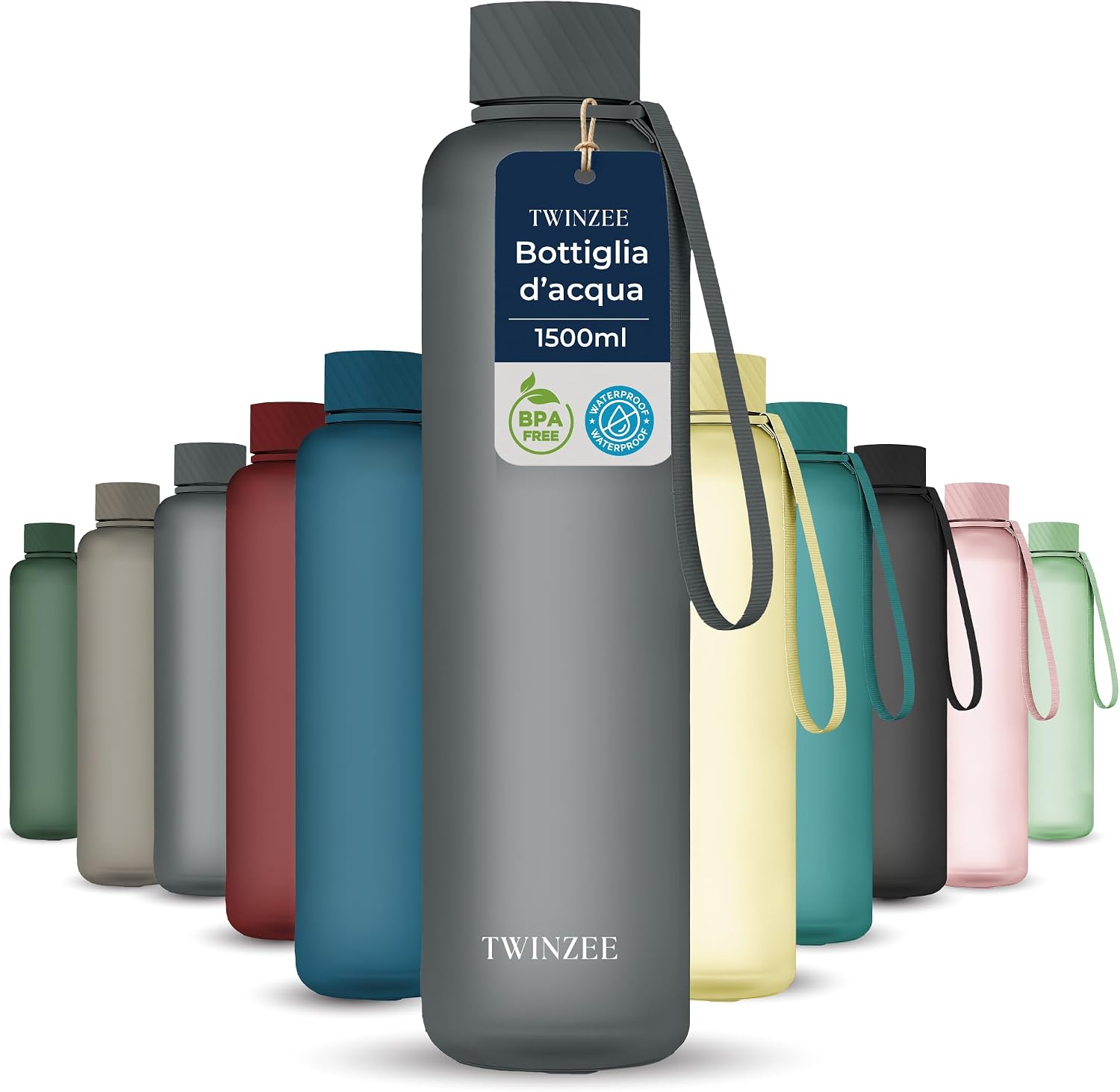 Detalle de Twinzee Borraccia 1,5 L – A prova di perdite, senza BPA, Tritan premium – Nero Profondo