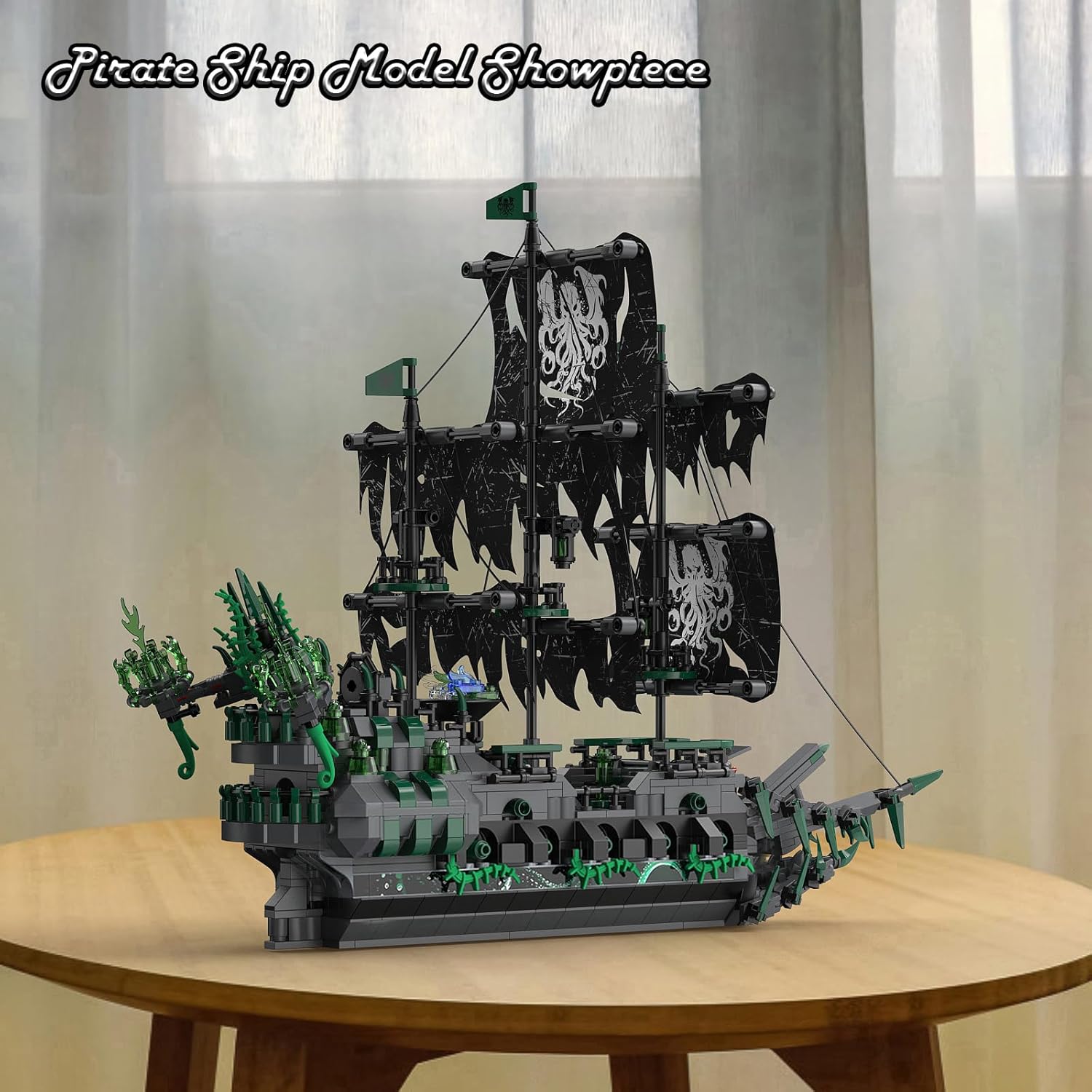 Thumbnail 5 de JMBricklayer Bateau pirate en briques avec lumières LED vertes – modèle 40001 Flying Dutchman