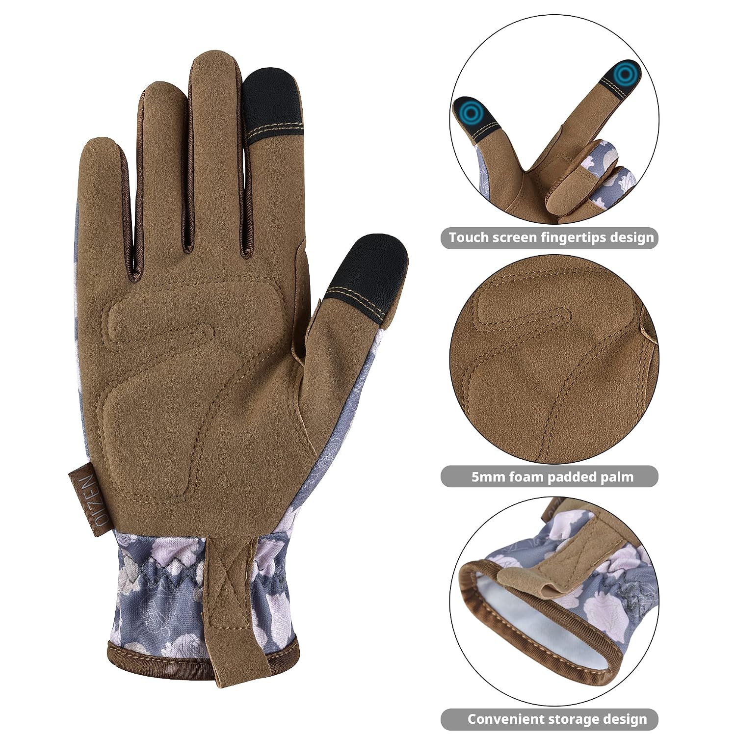 Thumbnail 2 de Gartenhandschuhe für Frauen und Männer mit Touchscreen – dornen- und durchstichfeste Arbeitshandschuhe (braune Blume, S)