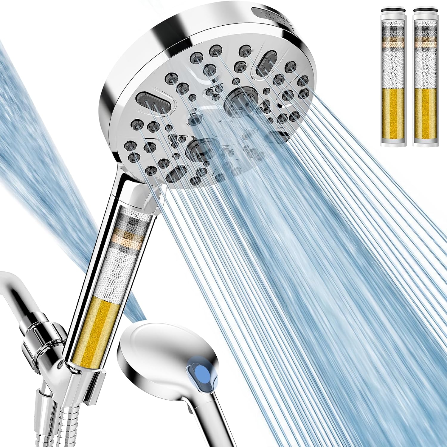 Detalle de Cobbe Filtered Handheld Showerhead, 9 Spray Settings, 16-Stage Filter, Chrome