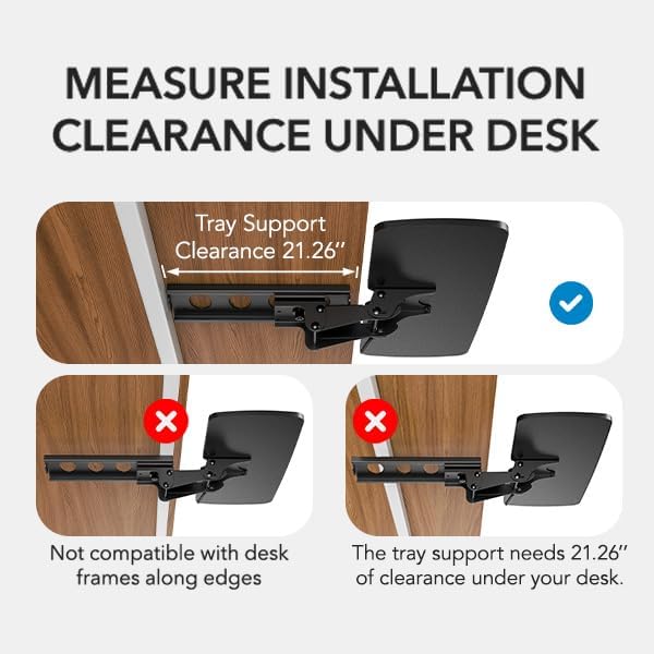 Detalle de HUANUO HN-J Under-Desk Keyboard Tray, Swivel, Height-Adjustable, with Wrist Rest