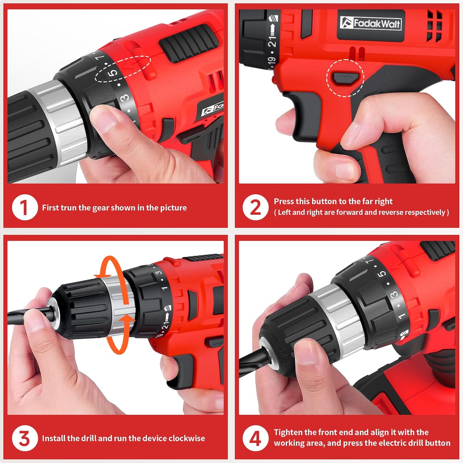 Thumbnail 4 de FADAKWALT Cordless Drill, 1.5 Ah Battery