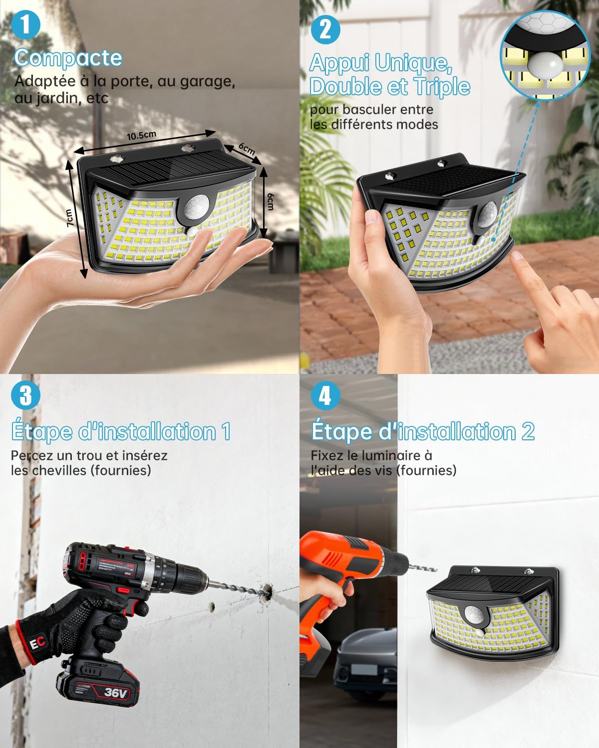 Thumbnail 4 de Aootek Lampe Solaire Extérieur Jardin Murale – Lot de 4, 120 LEDs, IP65