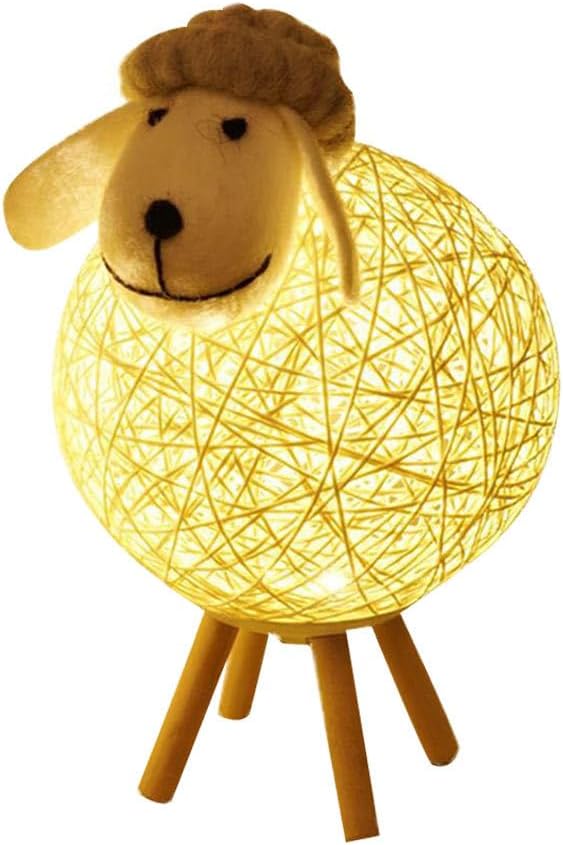 Detalle 2 de Artibetter Schaf-Nachtlicht mit Rattan – batteriebetrieben, warmes LED-Licht für Schlafzimmer & Party-Deko