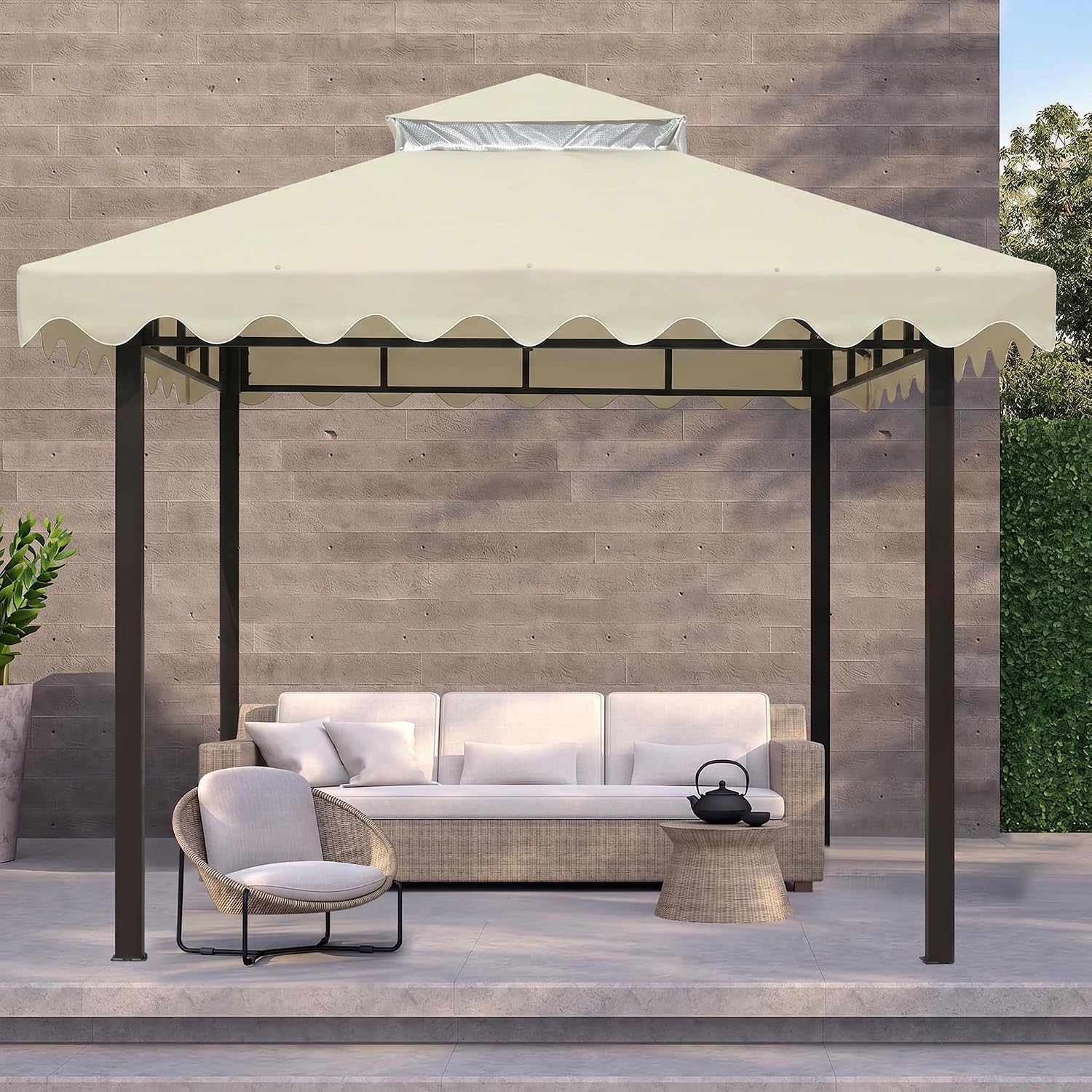 Detalle de OKYUK Tetto di ricambio per gazebo 3x3 m con rete traspirante, doppio tetto impermeabile e fori di drenaggio