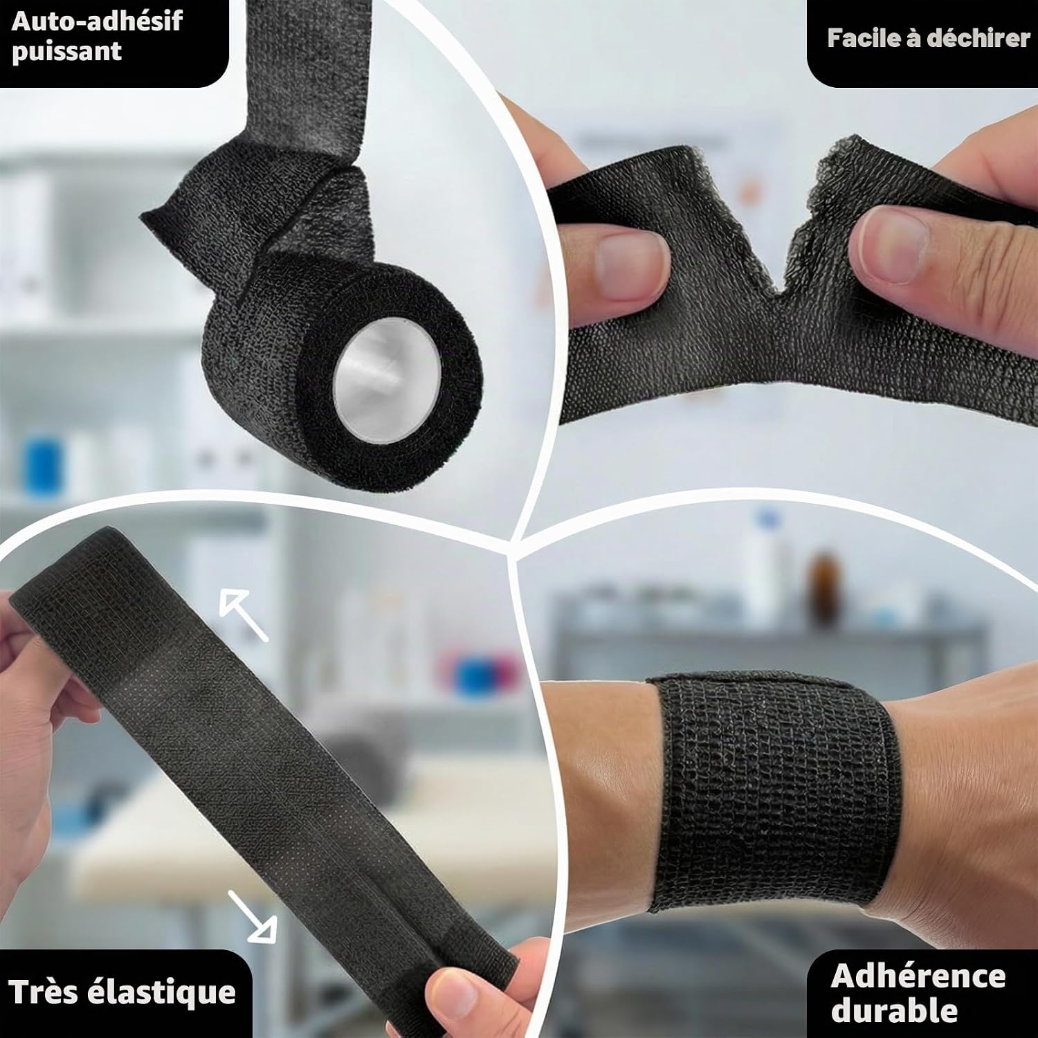 Thumbnail 1 de HONYAO HY-EU-ZNBD-7.5cm-H10 zelfklevende bandage, 10 rollen in zwart