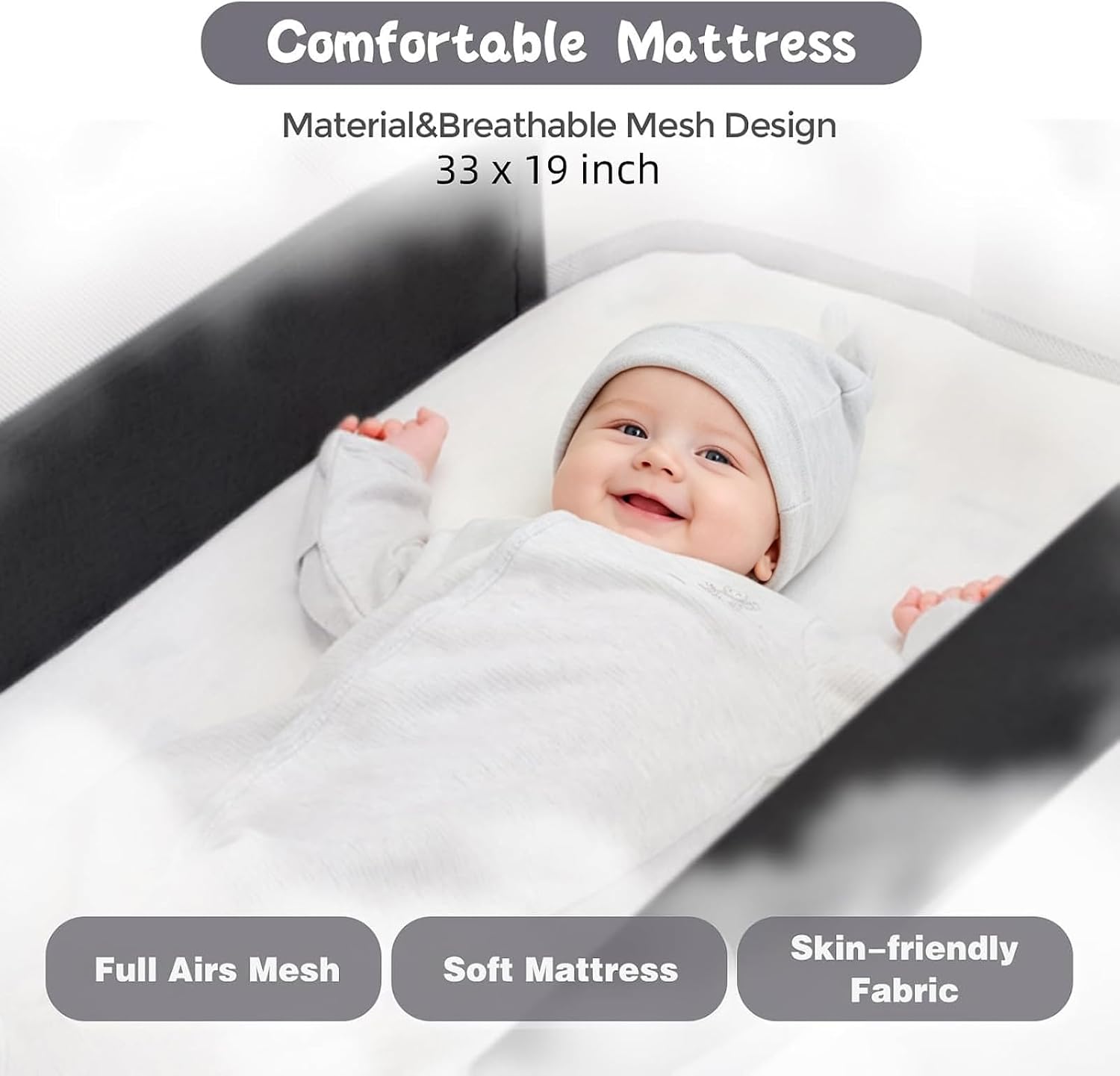 Detalle 2 de Youluzhen YY002 3-in-1 Baby Bassinet with Adjustable Height and Mesh Sides