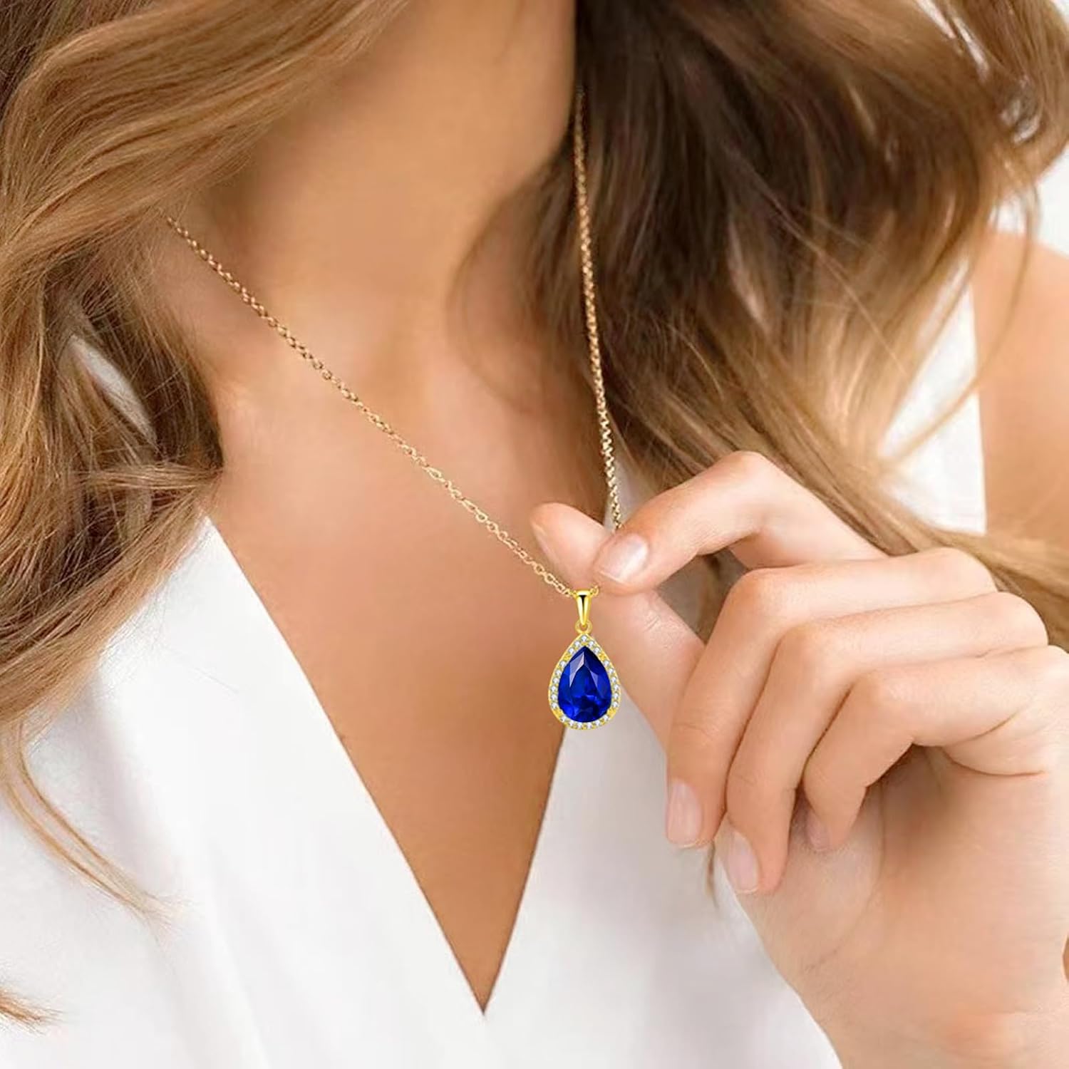 Detalle 2 de VONSSY Classic Oval Pendant Gemstone Necklace 18K
