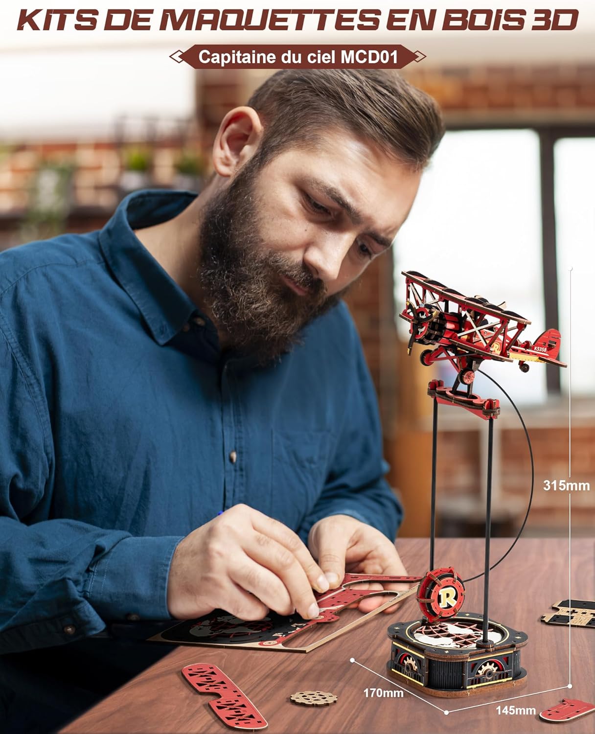 Thumbnail 1 de ROKR Puzzle 3D Bois Maquette Capitaine du Ciel (MCD01) – Balancement gravitationnel, 1:60