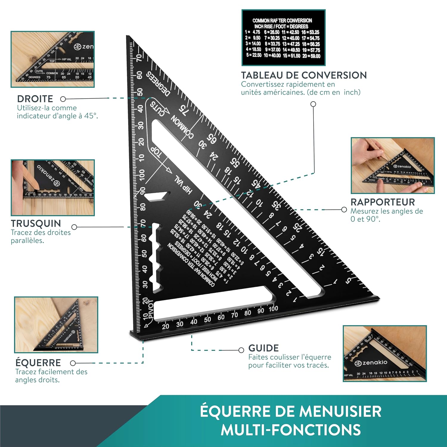 Detalle de ZENAKIO Equerre Menuisier 185 mm đ