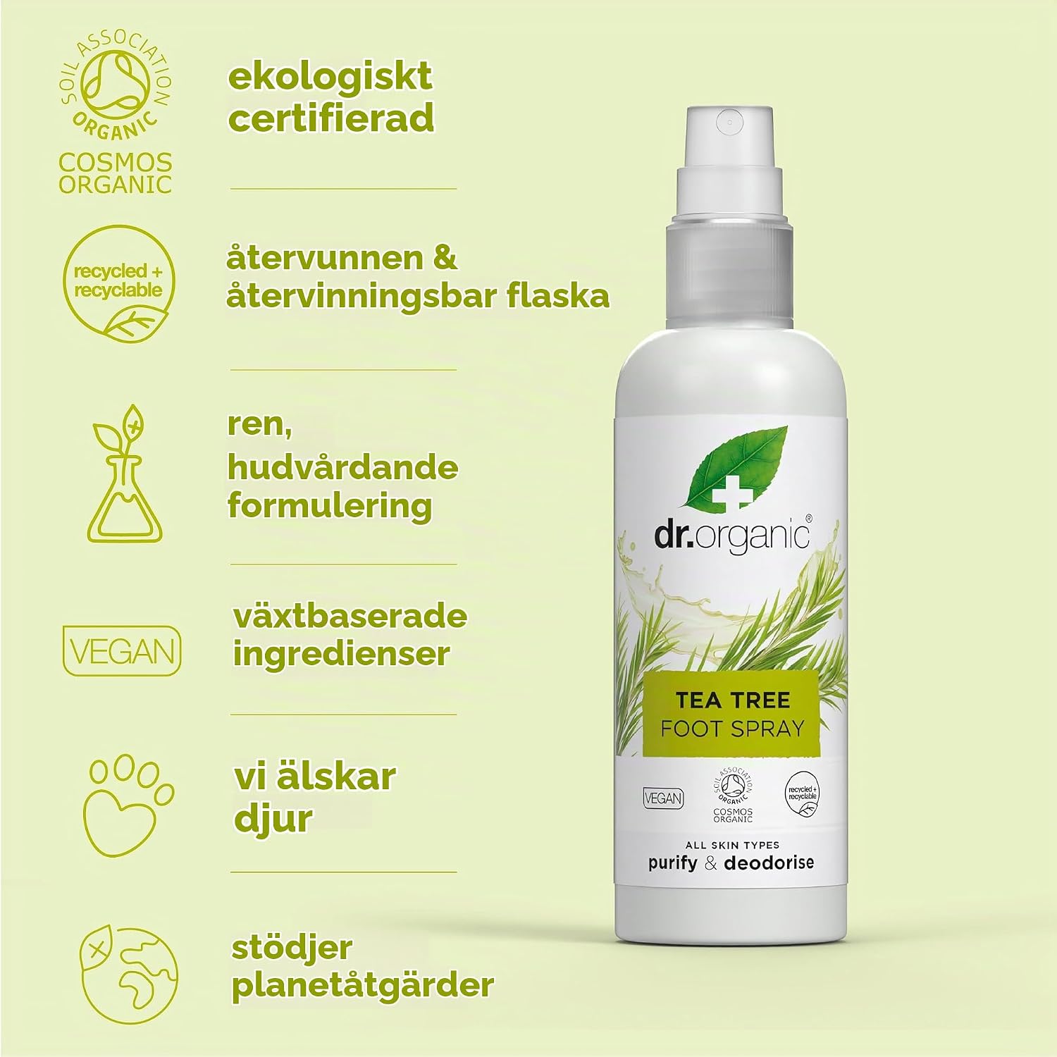 Detalle de Dr.Organic Tea Tree fotdeodorant i spray, snabbtorkande och aluminiumfri, 100 ml