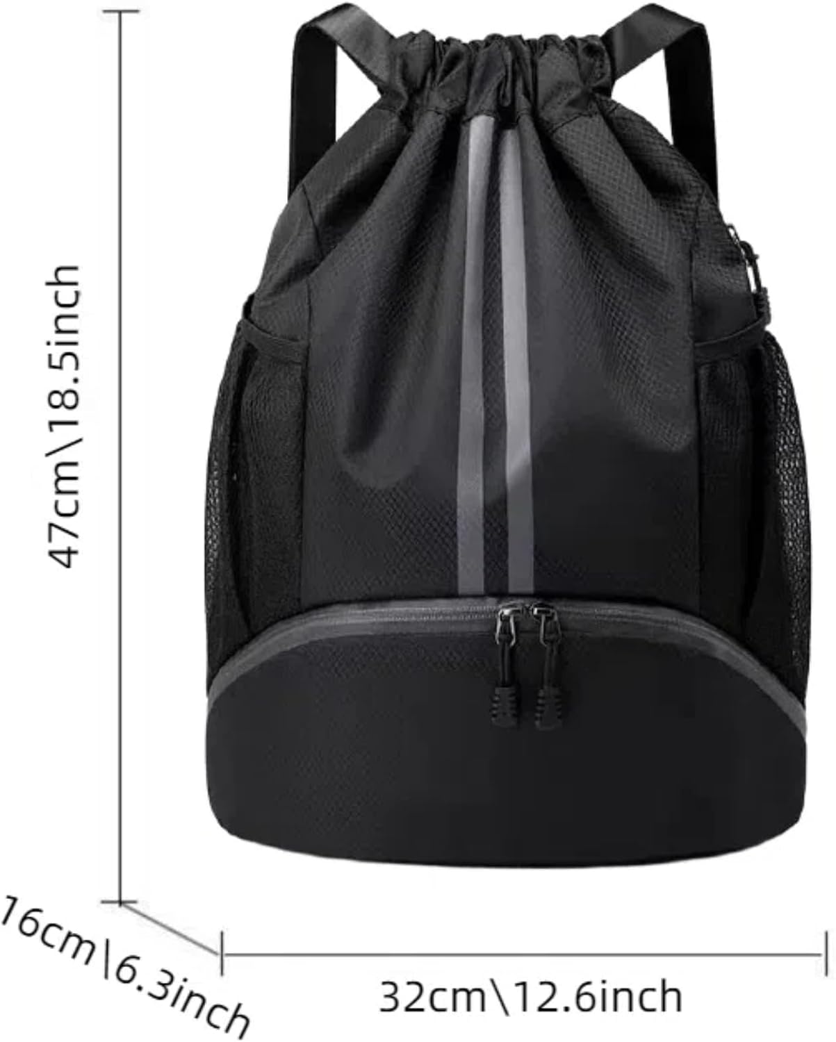 Detalle de Arae Drawstring Gym Backpack with Shoe Compartment & Wet-Proof Pocket (Striped Black)