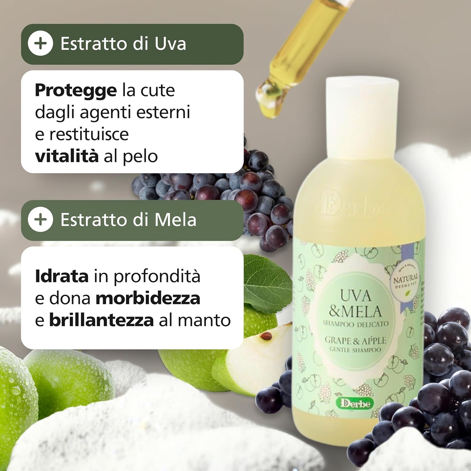 Thumbnail 3 de Natural Derma Pet Shampoo Profumato per Cani – Uva e Mela, 200 ml, Made in Italy