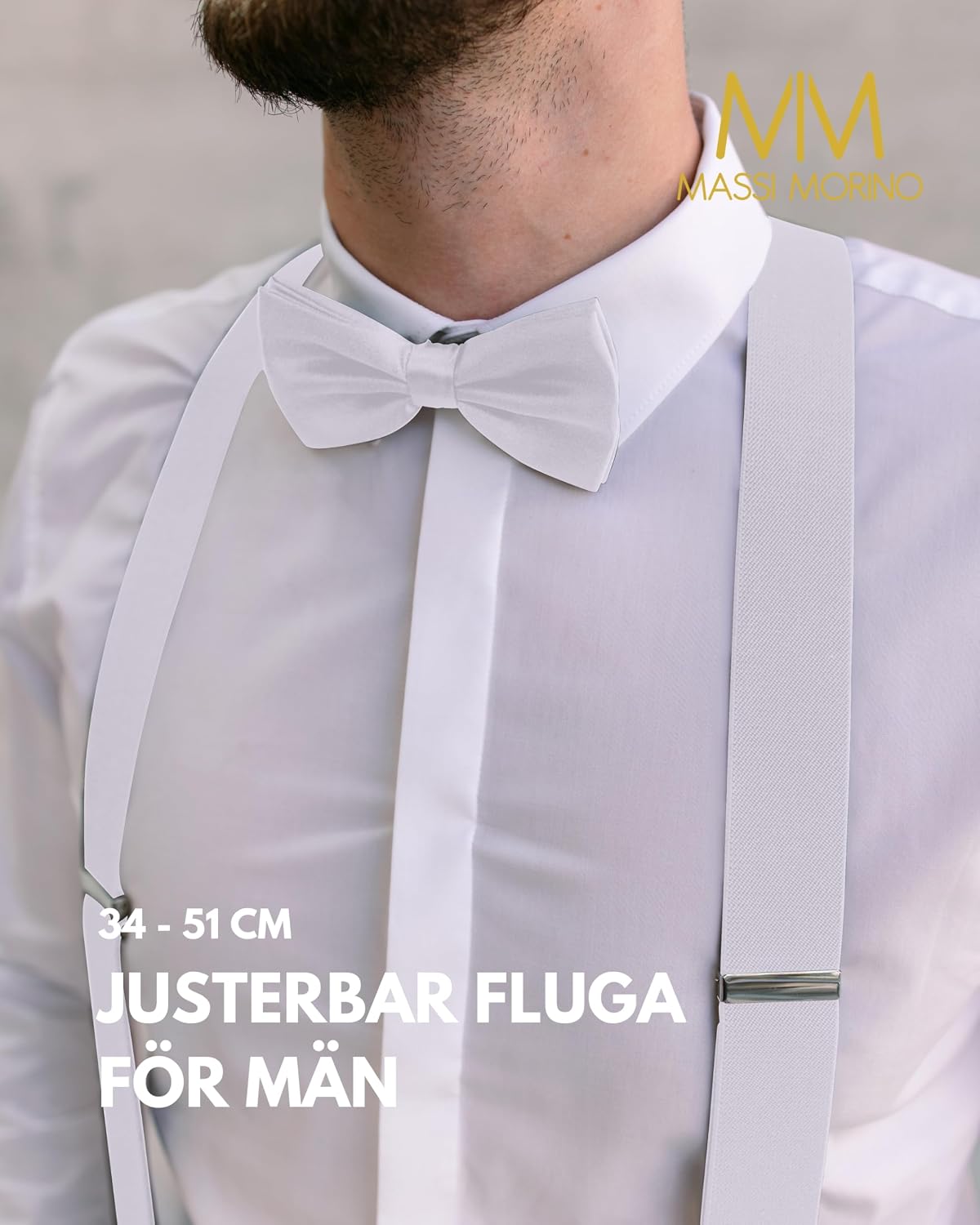 Detalle de Massi Morino hängslen med fluga, Y-formade och elastiska, 3,5 cm