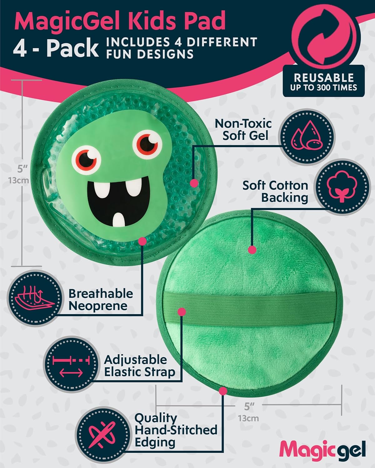 Detalle 2 de Magic Gel Poche de gel chaud/froid pour enfant – Lot de 4 compresses réutilisables