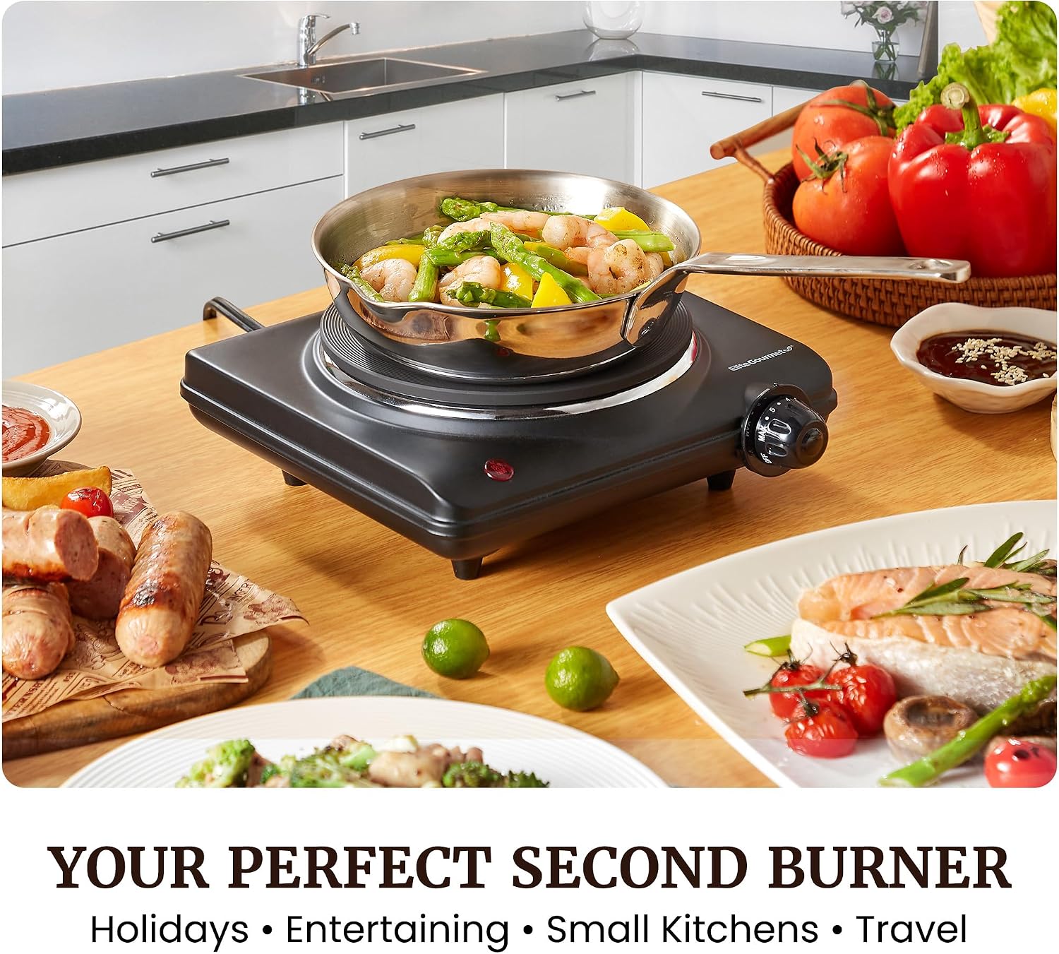 Detalle de Elite Gourmet Electric Burner 1000W Cast Iron Hot Plate with 7 Heat Settings