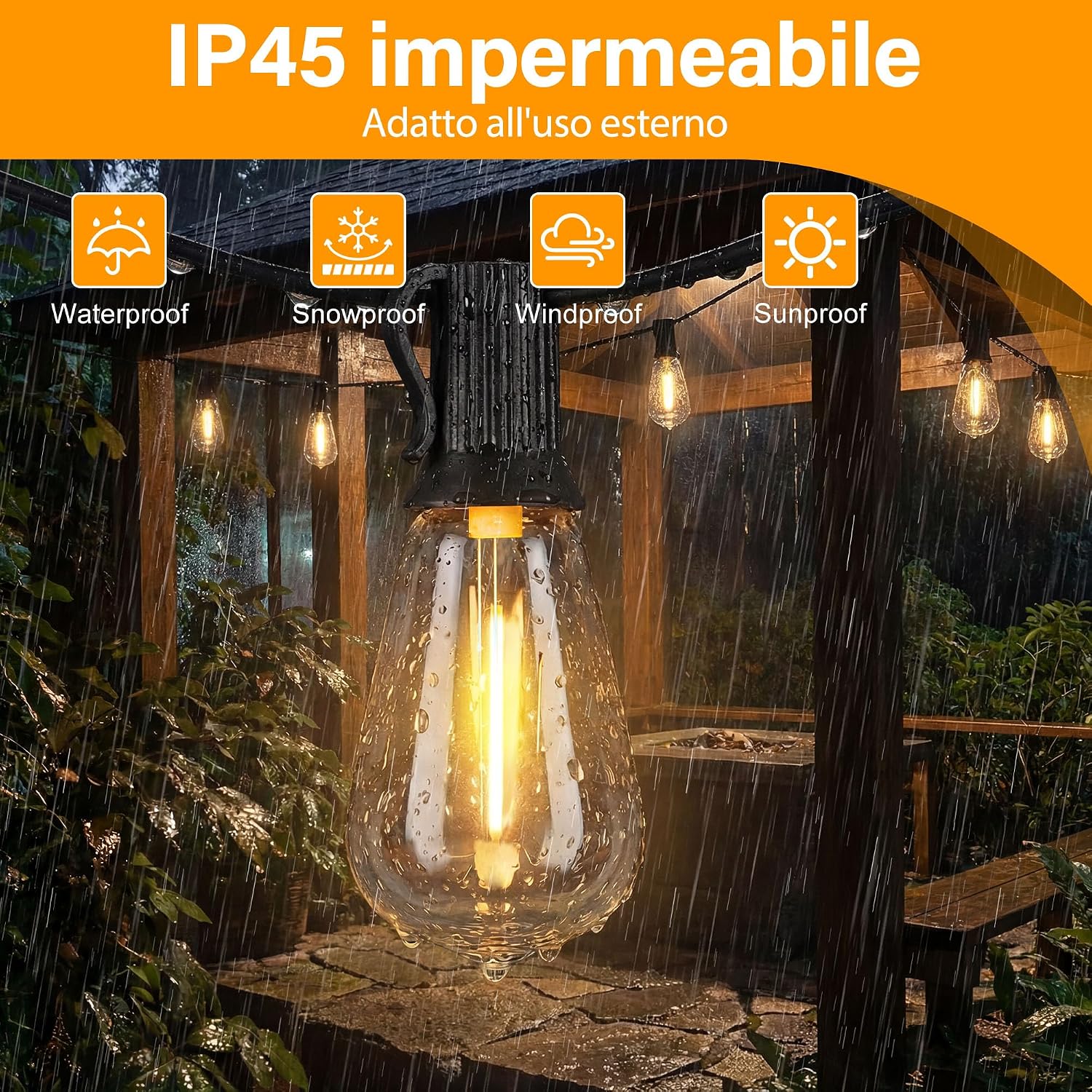 Thumbnail 3 de HeiPard LED Catena Luminosa per Esterni Storm 10M con Telecomando e Timer – 15+1 Lampadine, IP45, Luce Bianca Extra Calda