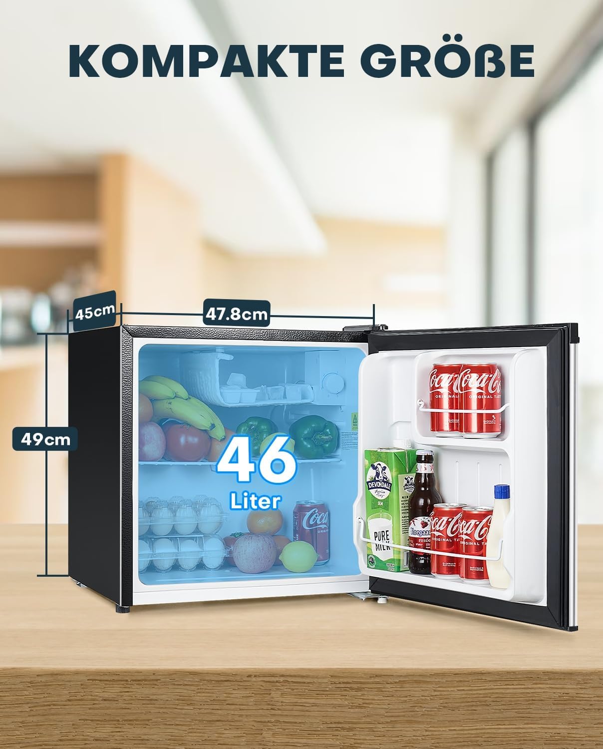Thumbnail 2 de Upstreman 46L Mini Kühlschrank (FR17) – leise, energiesparend, mit umkehrbarer Tür