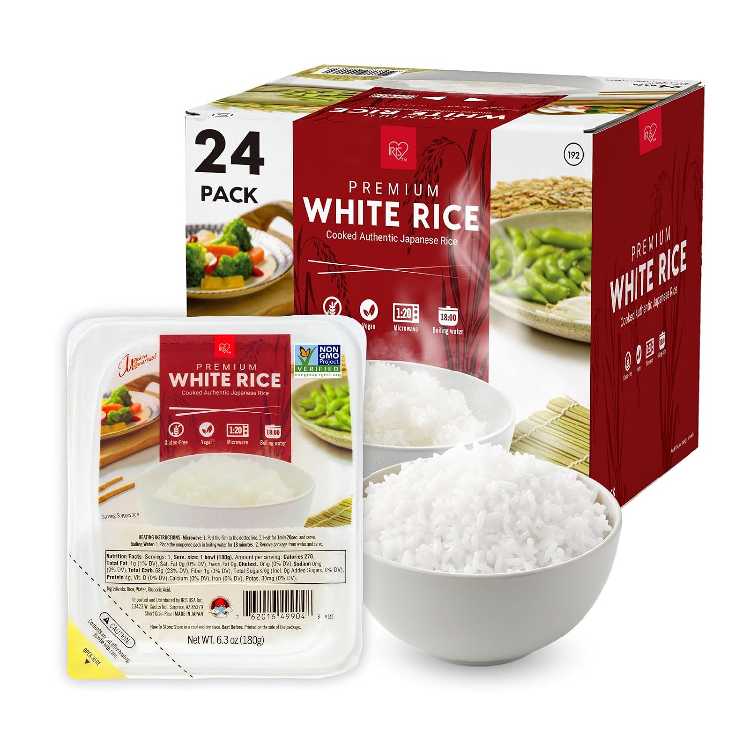 Detalle de IRIS Instant White Rice, Japanese Short-Grain Rice, 24 Microwave-Ready Trays