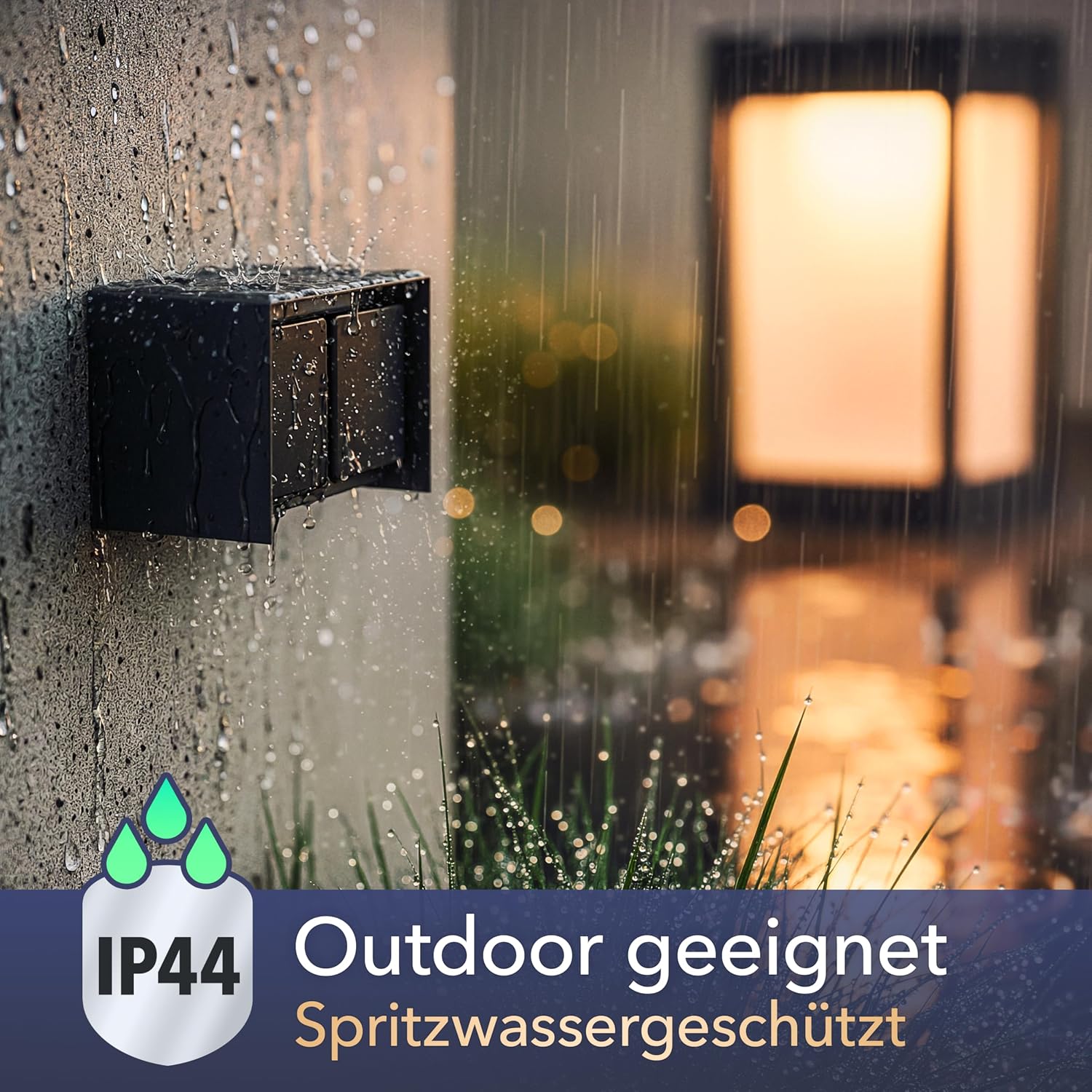 Detalle de ledscom.de Außensteckdose 2-fach STEDDA, IP44, Edelstahl schwarz (waagerecht) – für Garten & Terrasse
