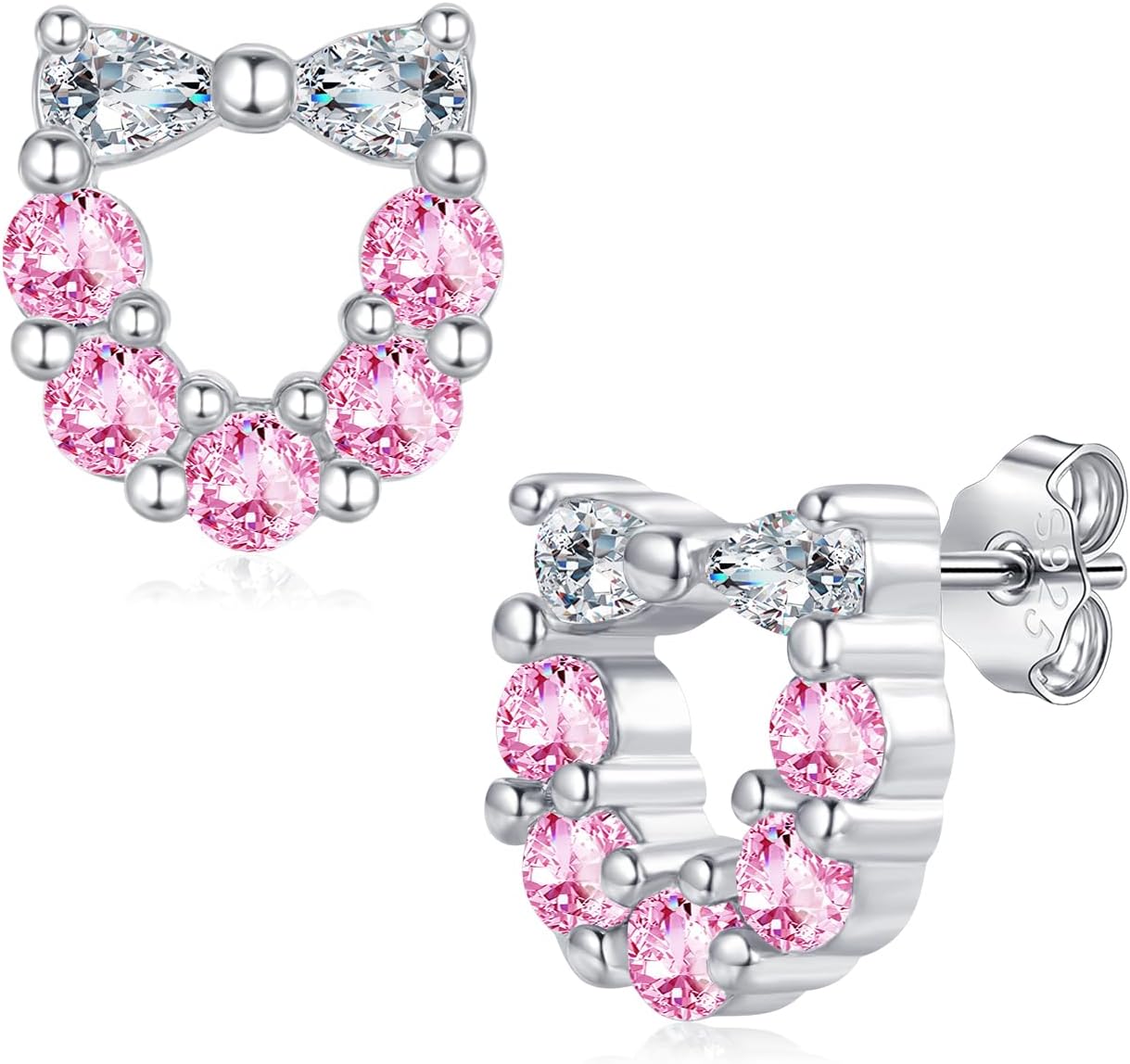 Detalle de Zolkamery Earrings Studs in 925 Sterling Silver – Star Heart Bow Infinity with Pink Zirconia