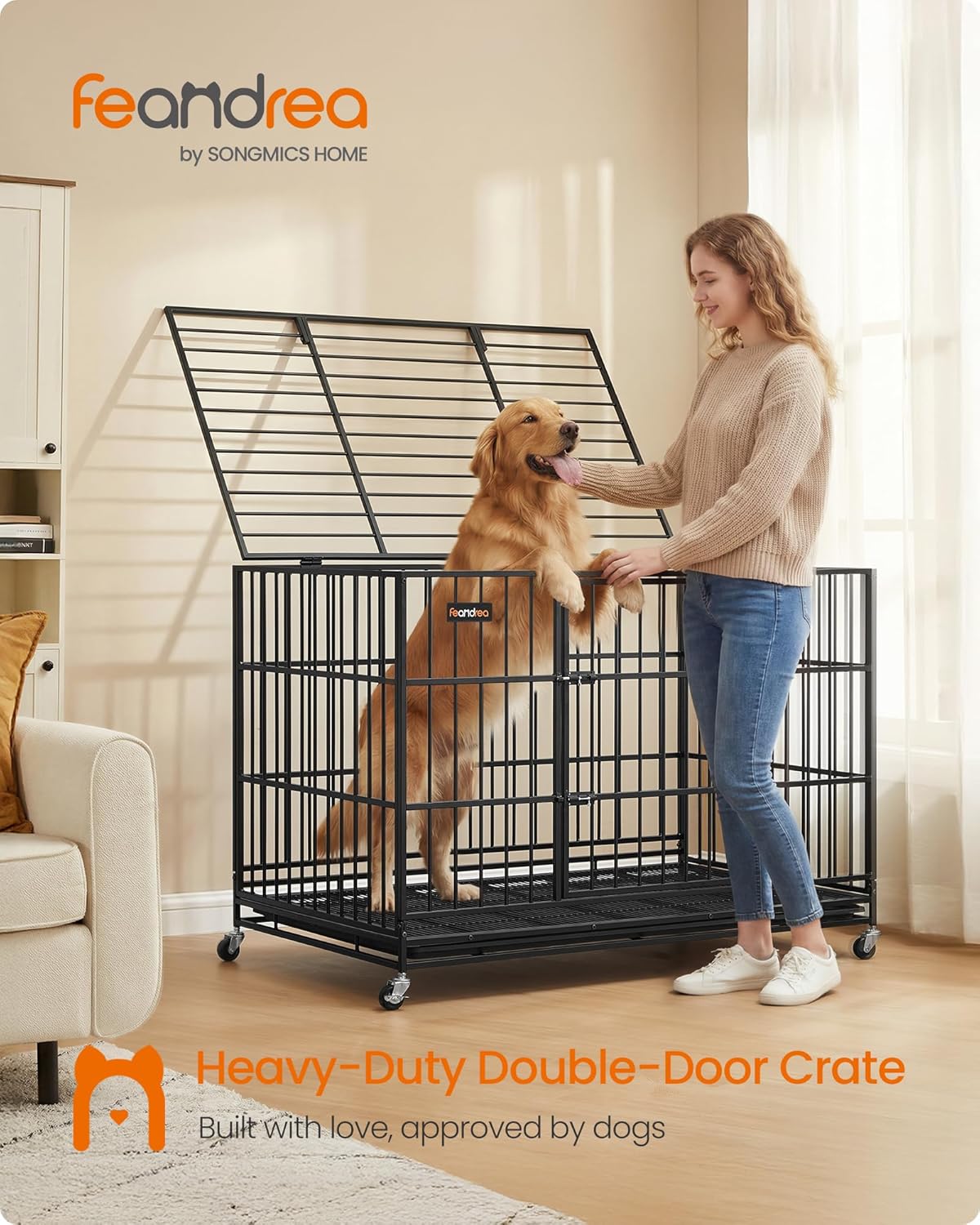 Detalle de Feandrea Heavy-Duty Dog Crate (PPD035BH01) – 5-minute quick assembly, foldable kennel with lockable wheels