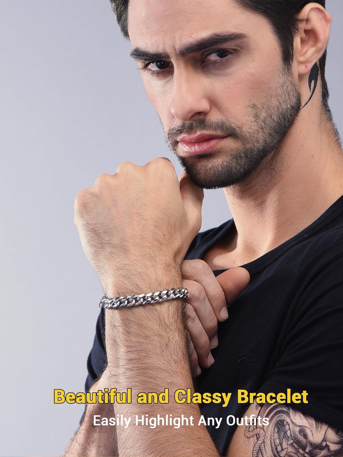 Thumbnail 5 de PROSTEEL Bracciale da uomo in acciaio inox placcato oro con catena cubana ritorta