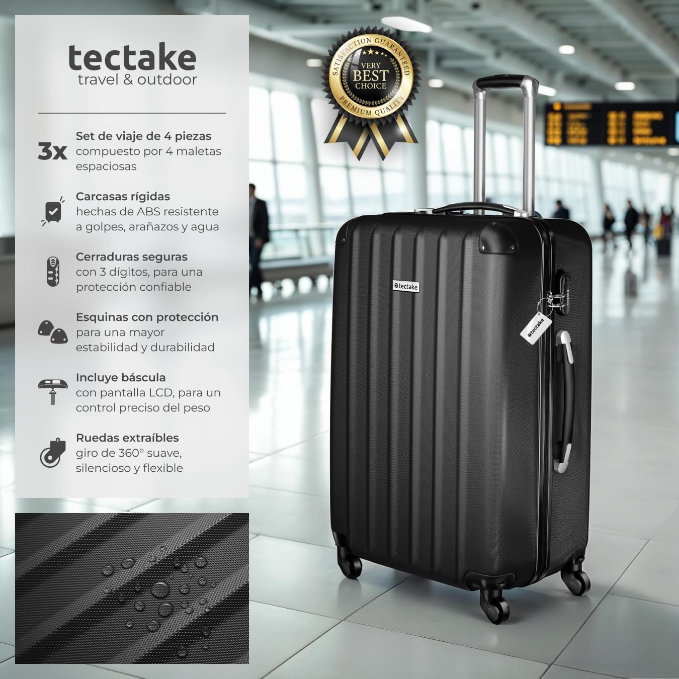 Detalle 2 de tectake® Juego de Maletas 3 piezas 188 l