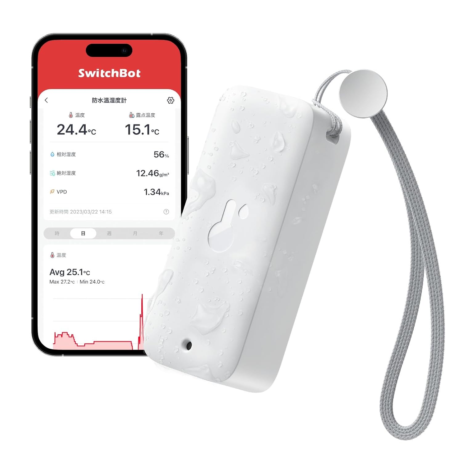 Detalle de SwitchBot W3400010 防水温湿度計 IP65対応・アプリ記録・ハブ連携