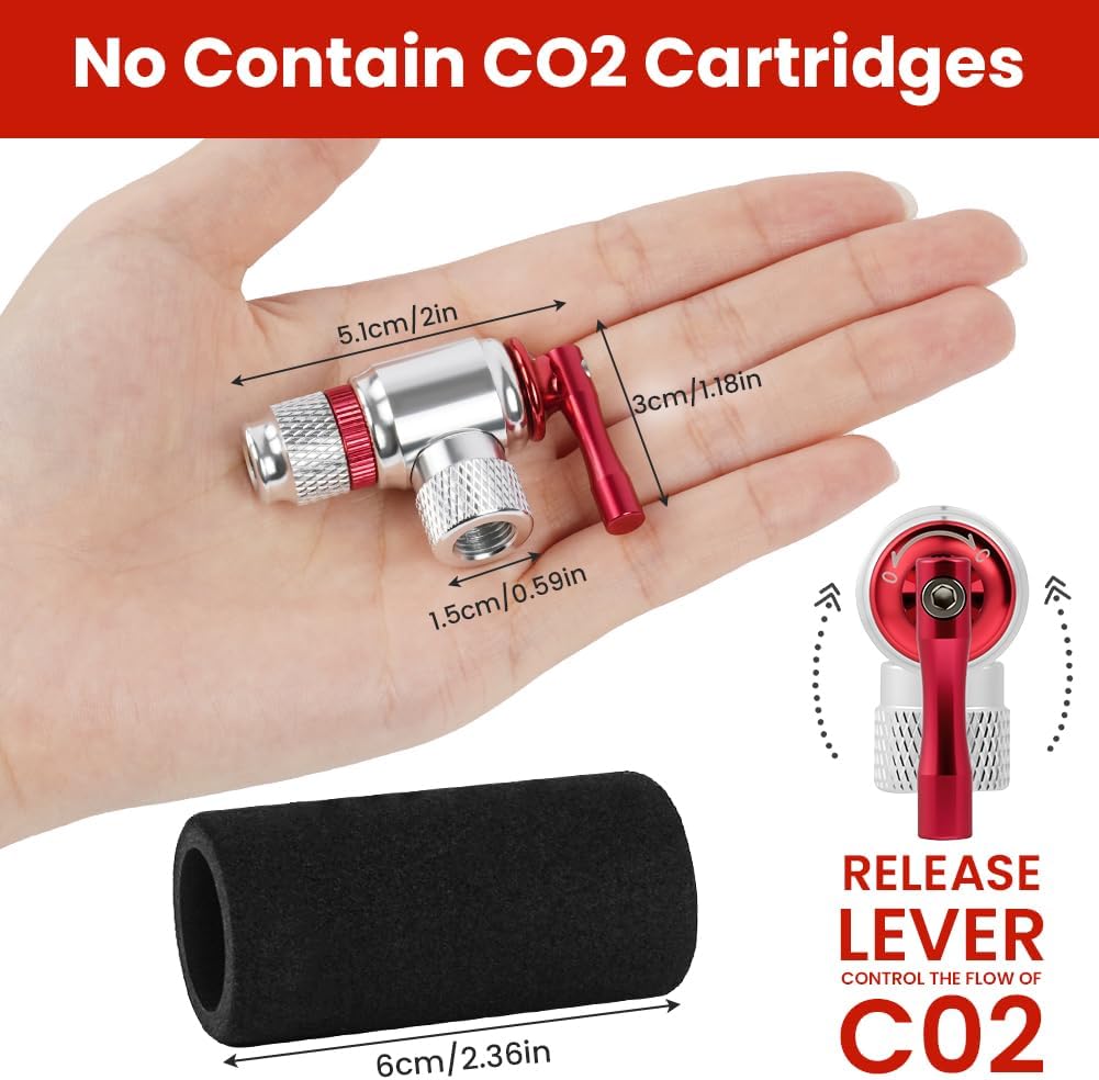 Detalle de AOOWU Gonfiatore di CO2 per bici, compatibile Presta e Schrader (no cartucce CO2), con 2 manicotti isolati