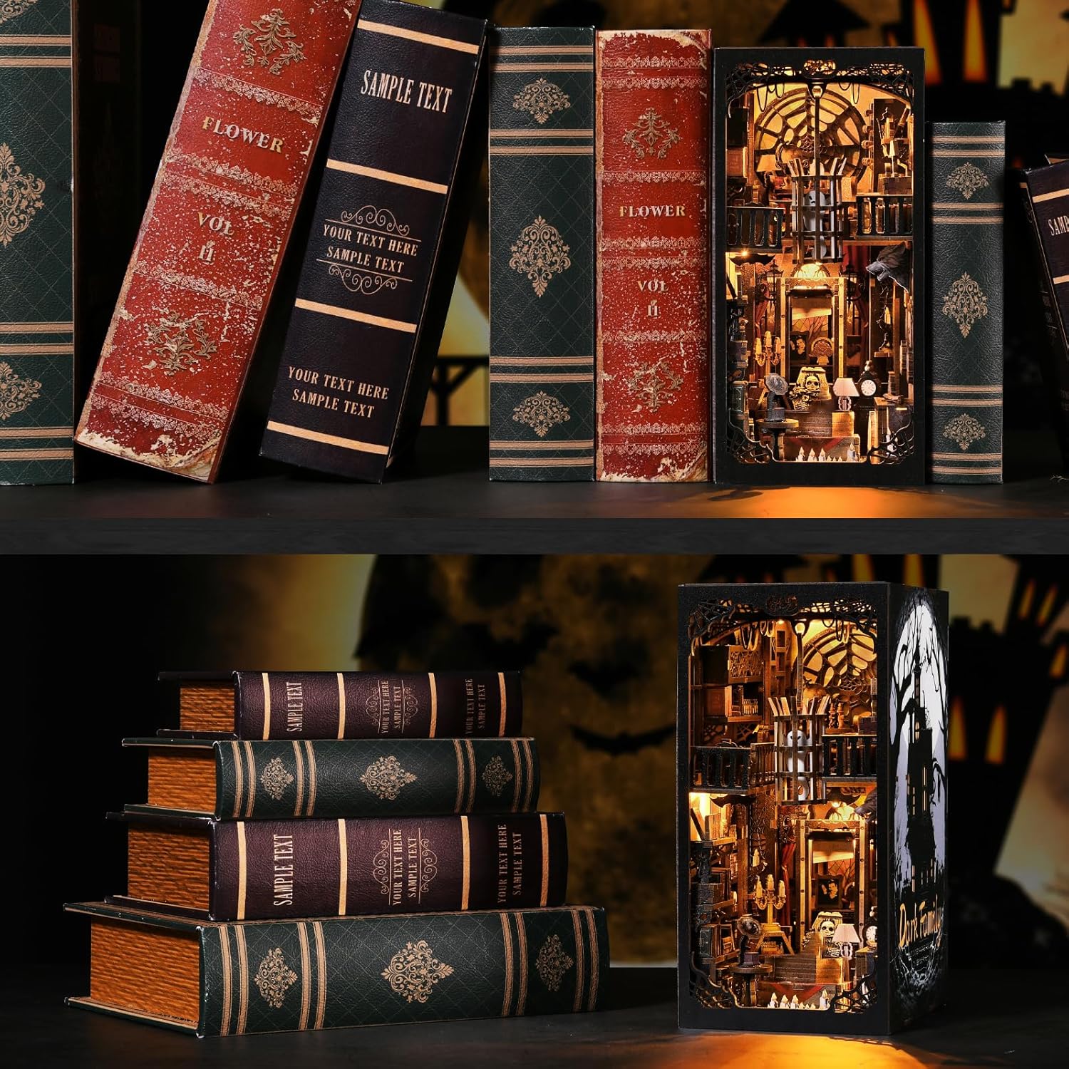 Detalle de ETKVR Book Nook Kit – Gothic DIY Miniaturspukhaus mit LED-Beleuchtung
