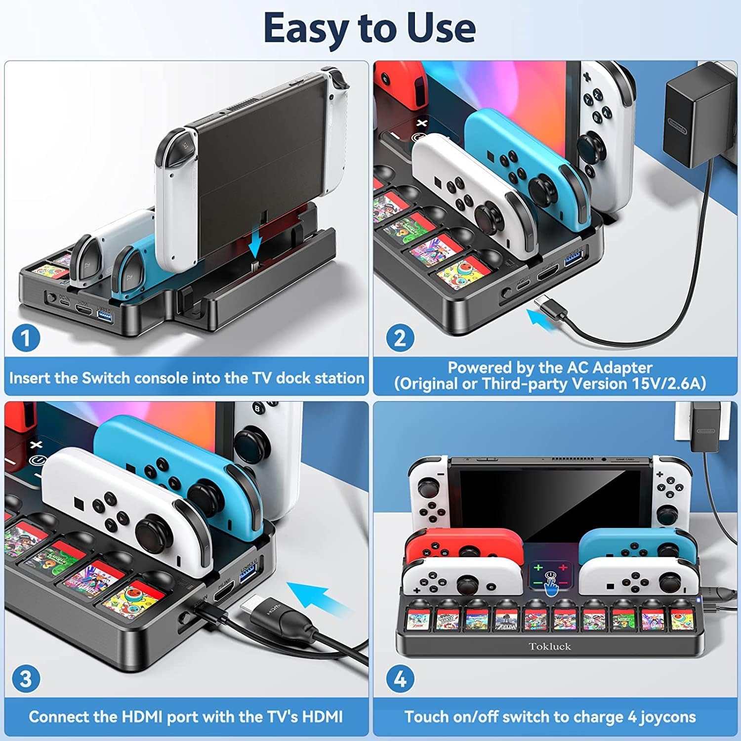 Thumbnail 4 de Switch Docking Station for TV with Controller Charger (Replacement for Switch TV Dock) with 10 Game Slots