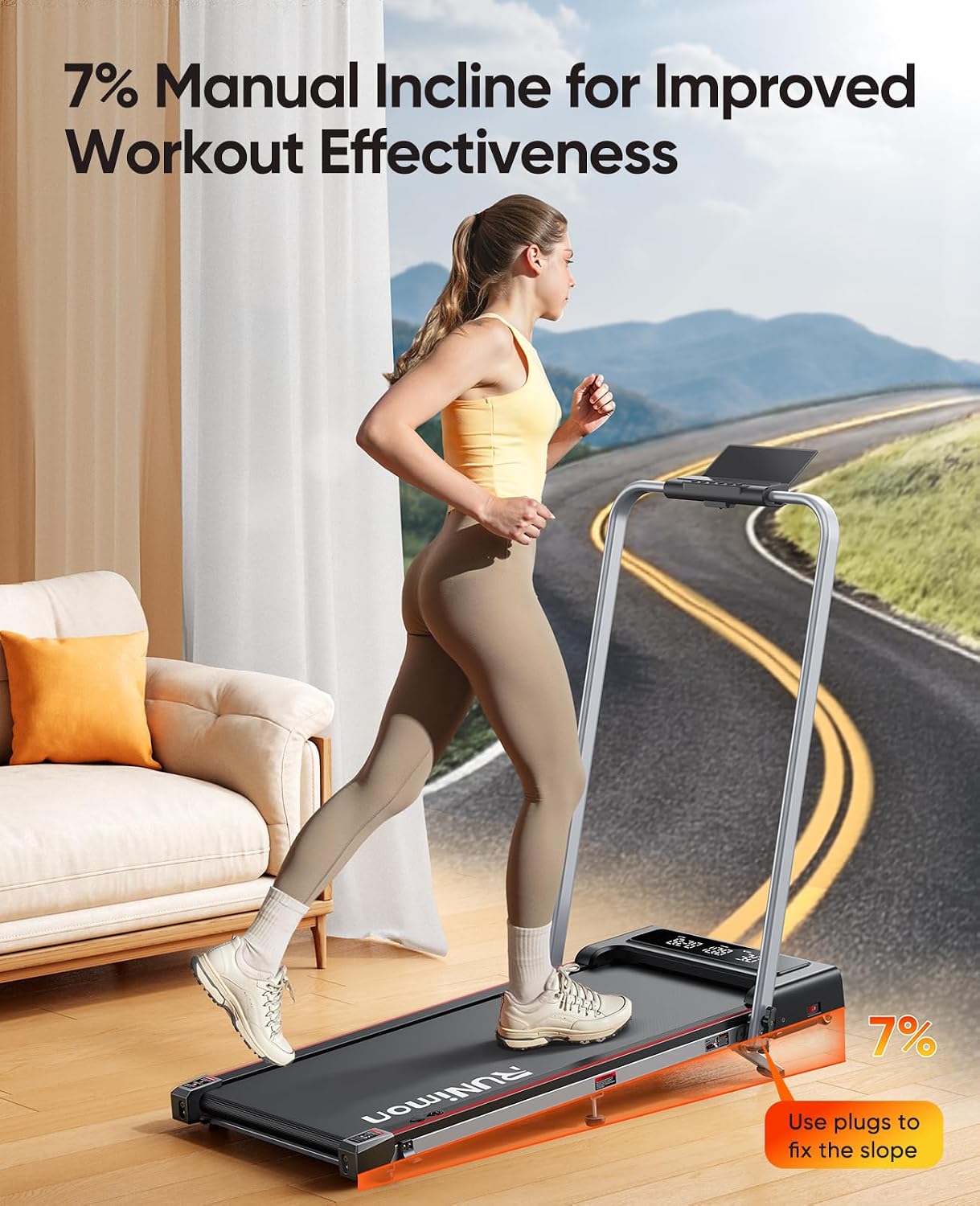 Detalle 2 de RUNIMON Folding Treadmill, 7% Incline