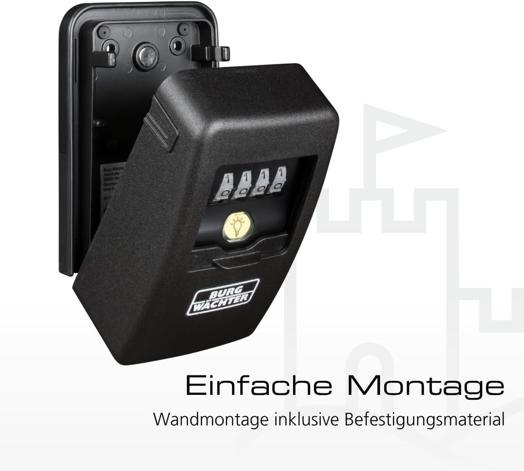 Detalle de BURG-WÄCHTER Key Safe 60L SB – Schlüsseltresor mit 4-stelligem Zahlencode, magnetischem Schlüsselhalter und Beleuchtung