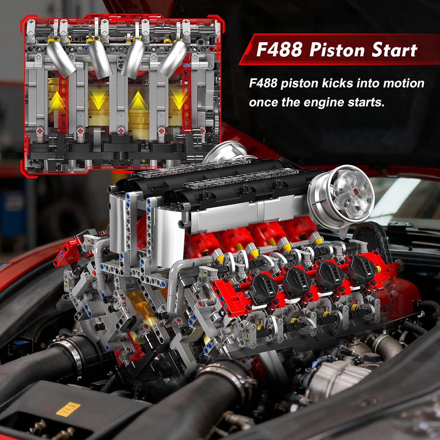Detalle 2 de Mould King 10130 F488 Supercar V8 kit MOC 2718 pièces