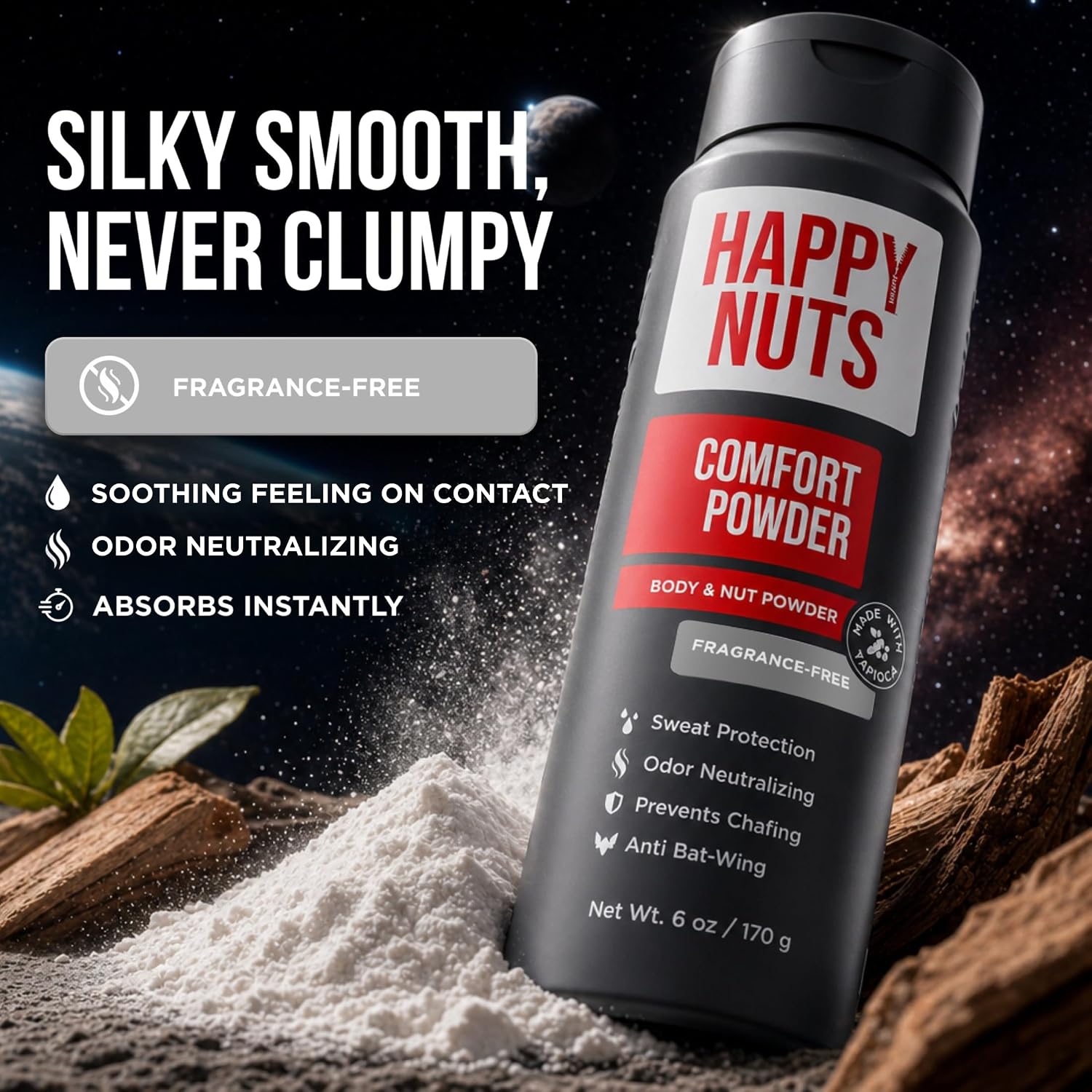 Thumbnail 4 de HAPPY NUTS Comfort Powder Deodorant For Men – Aluminum-Free, Fragrance-Free, 6 oz