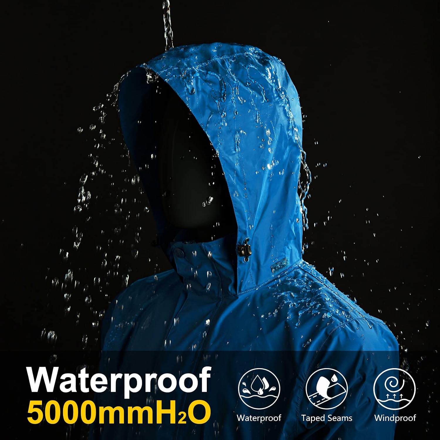 Detalle de 33,000ft Herren Regenjacke leicht, wasserdicht & faltbar mit Kapuze – auch für Fahrrad, Camping & Reise