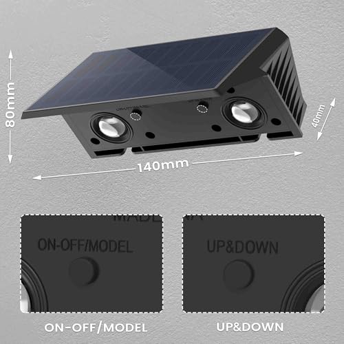 Thumbnail 9 de Aplique solar exterior IIRARA arriba y abajo con 4 LED, IP67 y 3 modos (lámpara inalámbrica para jardín/patio)