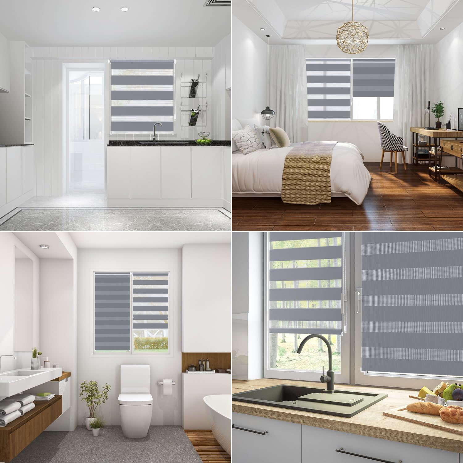 Detalle de Sekey Doppelrollo Klemmfix ohne Bohren für Fenster – 80 cm breit, 80x150 cm, Grau