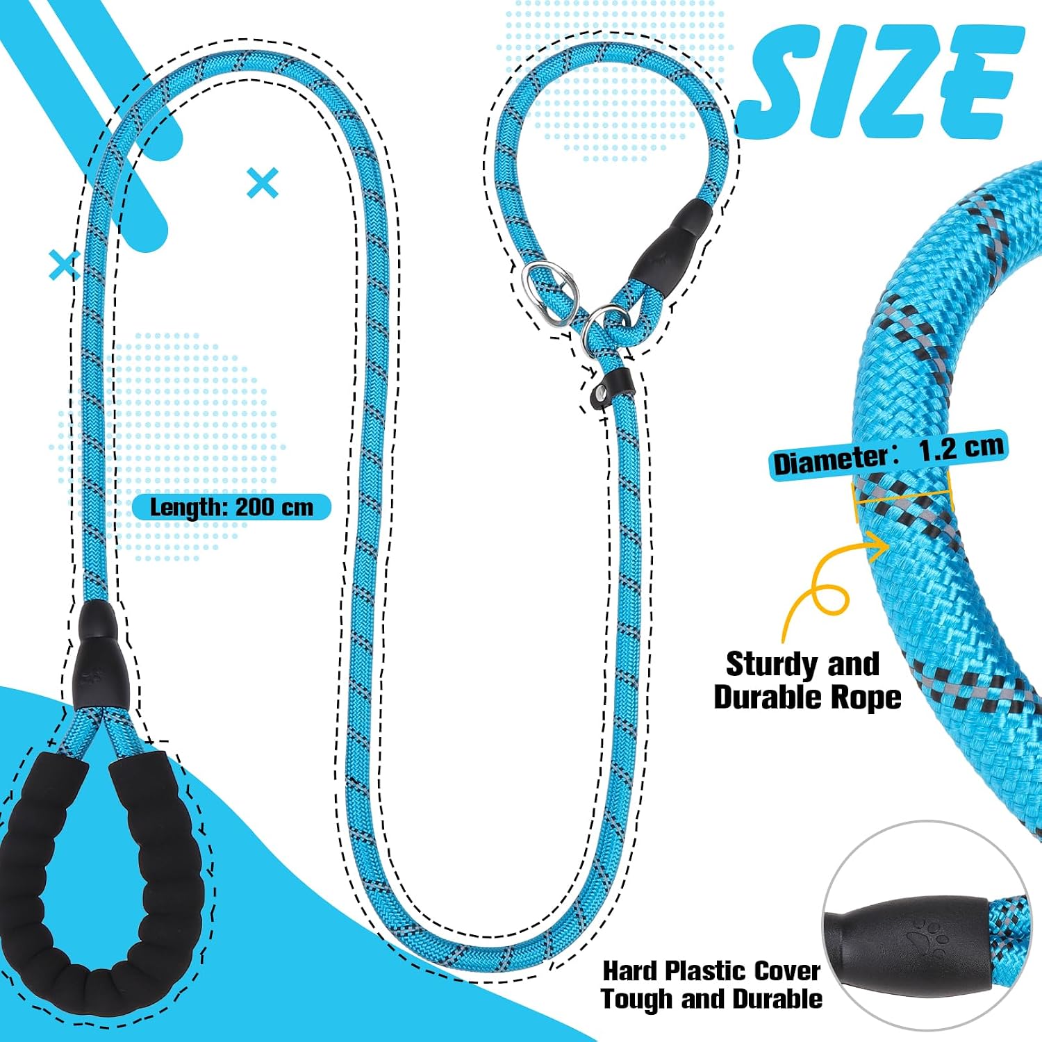 Detalle 2 de EXPAWLORER 2m Slip Lead for Dogs (Anti-Pull, Anti-Choking) with Padded Handle and Reflective Rope – Blue
